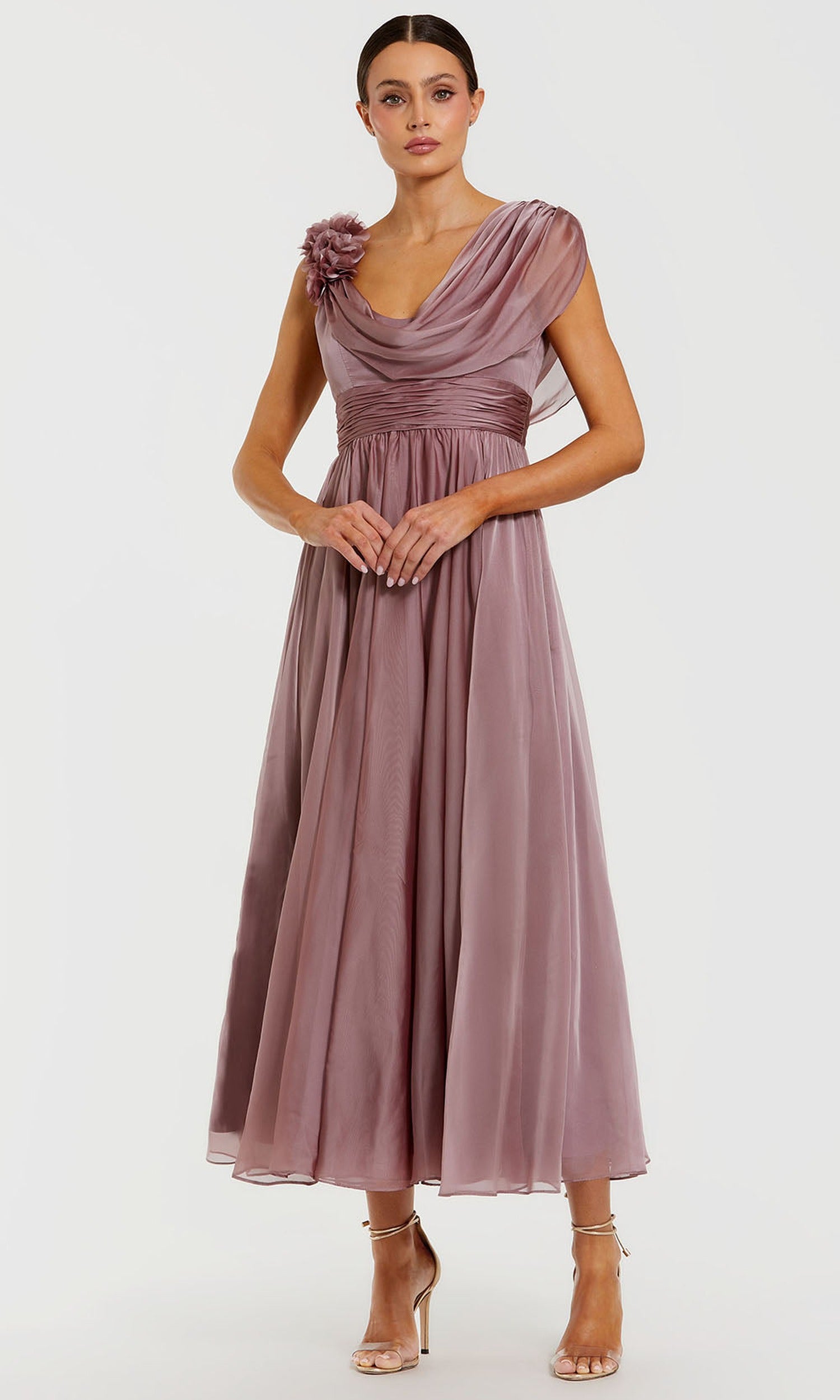 Mac Duggal 68967 - Flower Shoulder Accent Cowl Neck Evening Dress