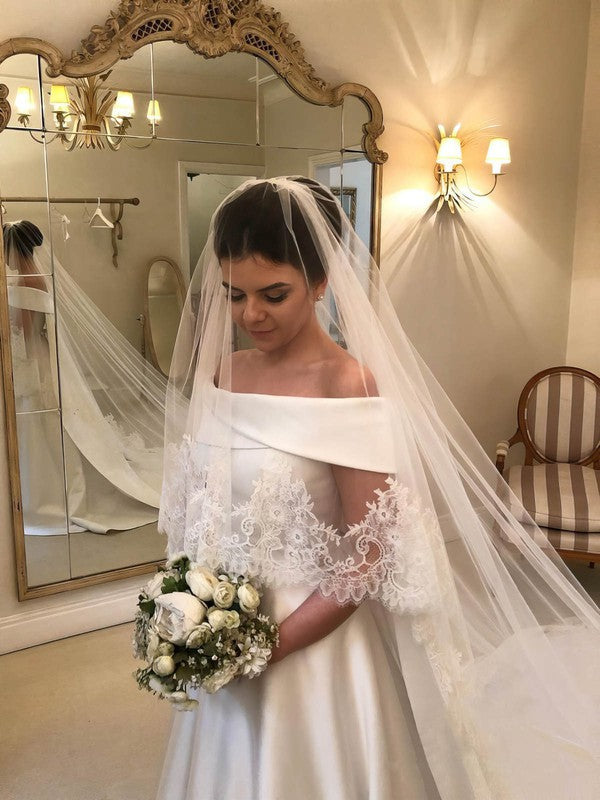 Elegant Off-The-Shoulder Ball Gown Satin Wedding Dresses