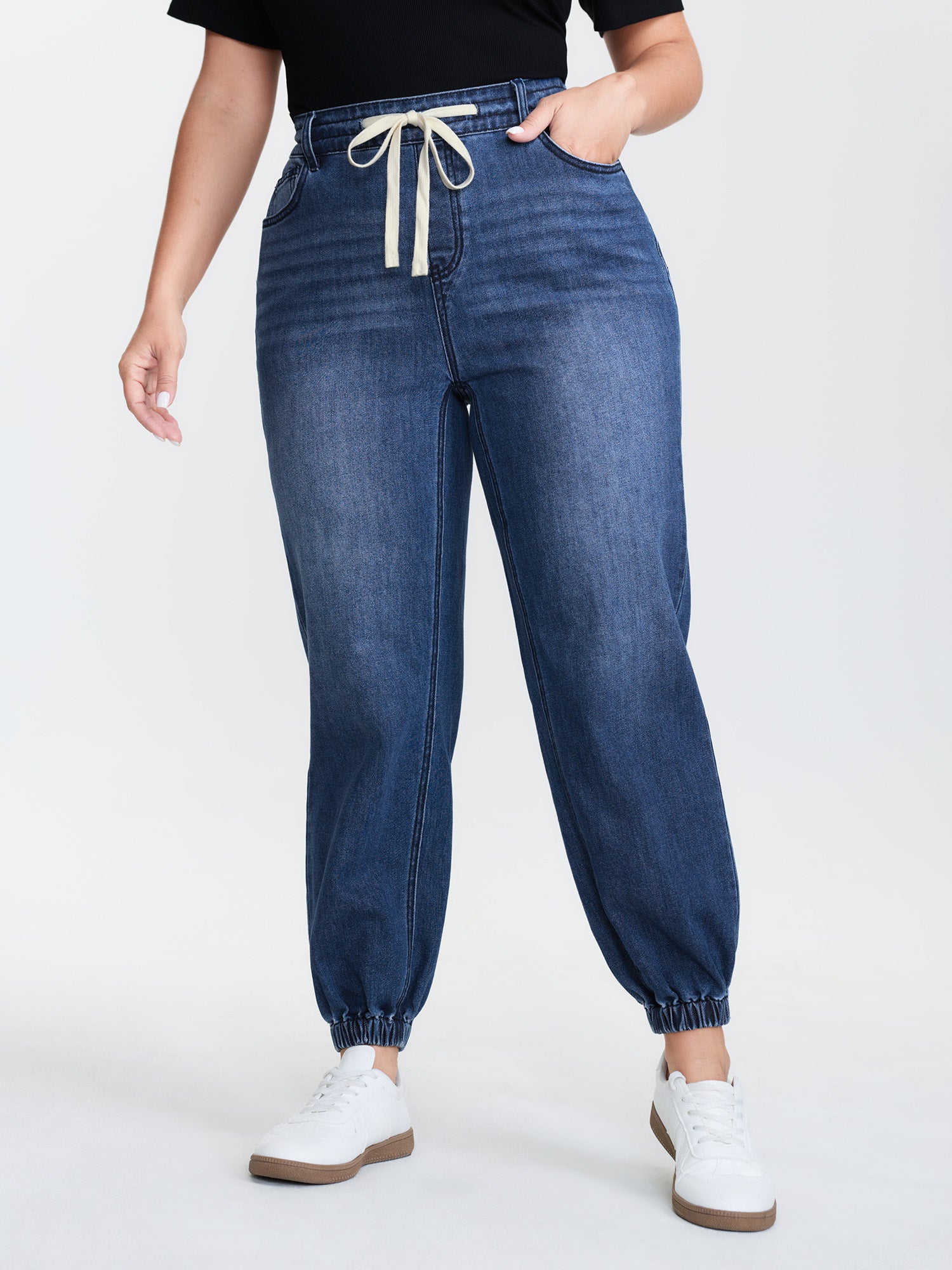 Pull-On High-Rise Jogger Cuff Jeans