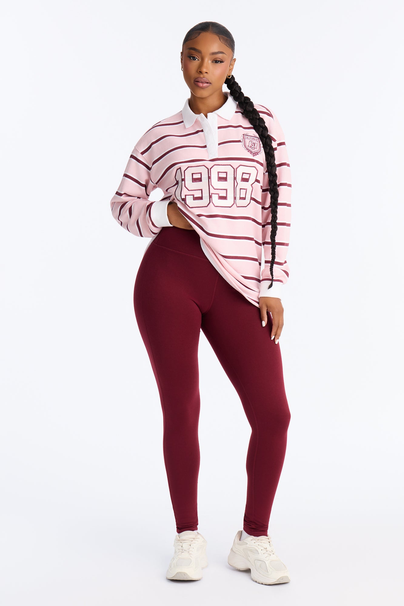 Club Rugby Striped Polo Legging Set - Burgundy/combo