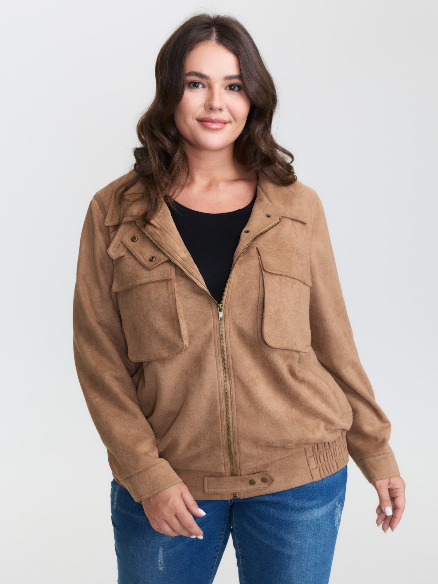 Stretchy Hem Zipper-Front Jacket