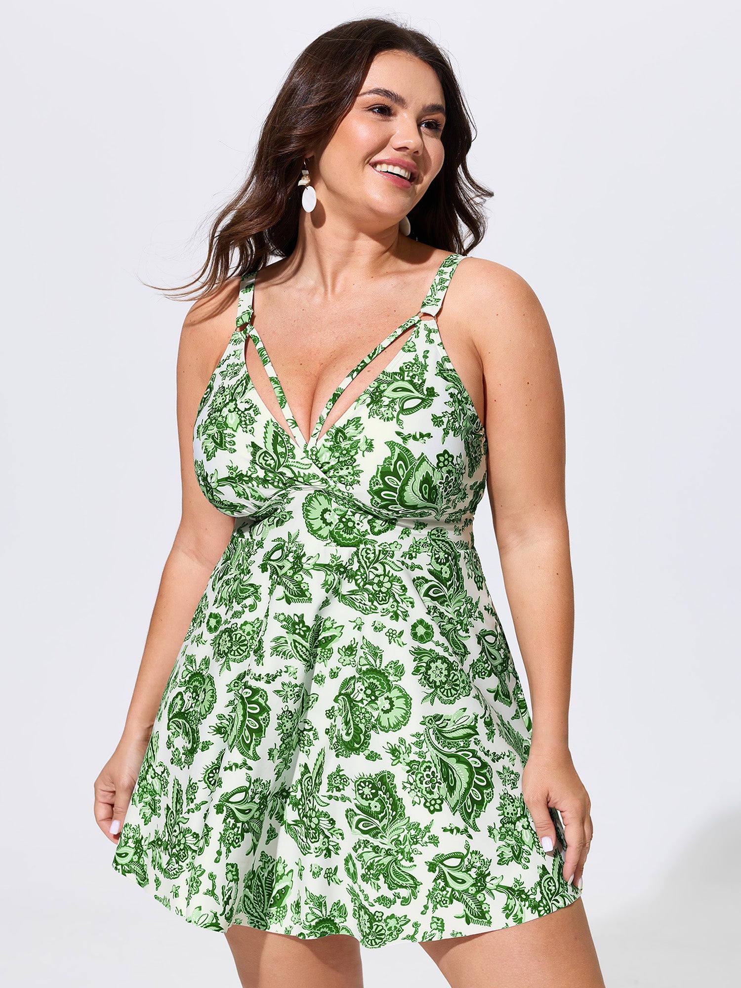 Paisley Print Pockets Fit And Flare Swim Dress