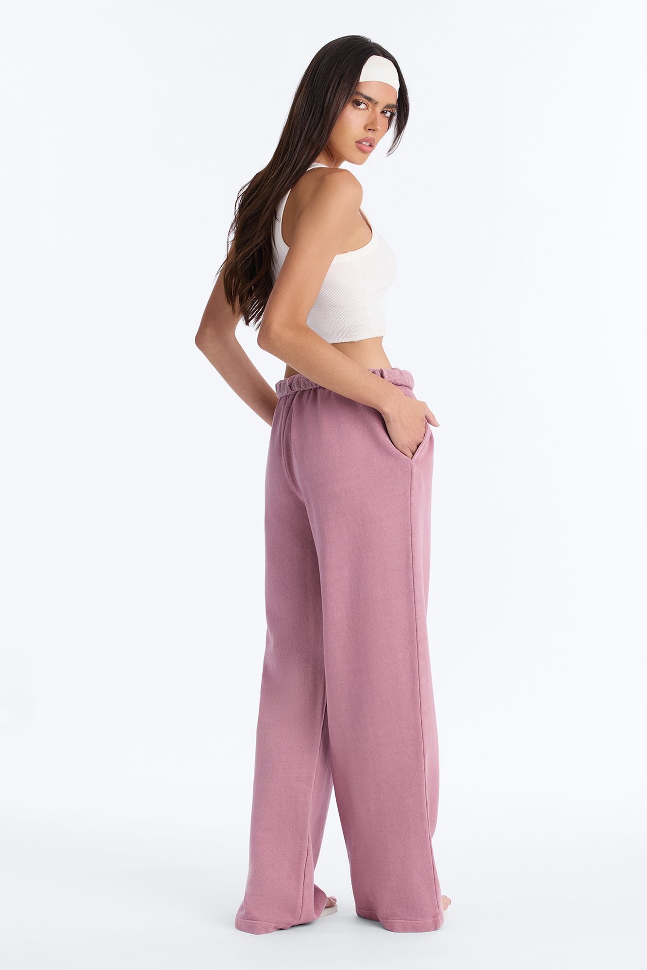 TERRY Wide Leg Sweatpant - Washed Mauve