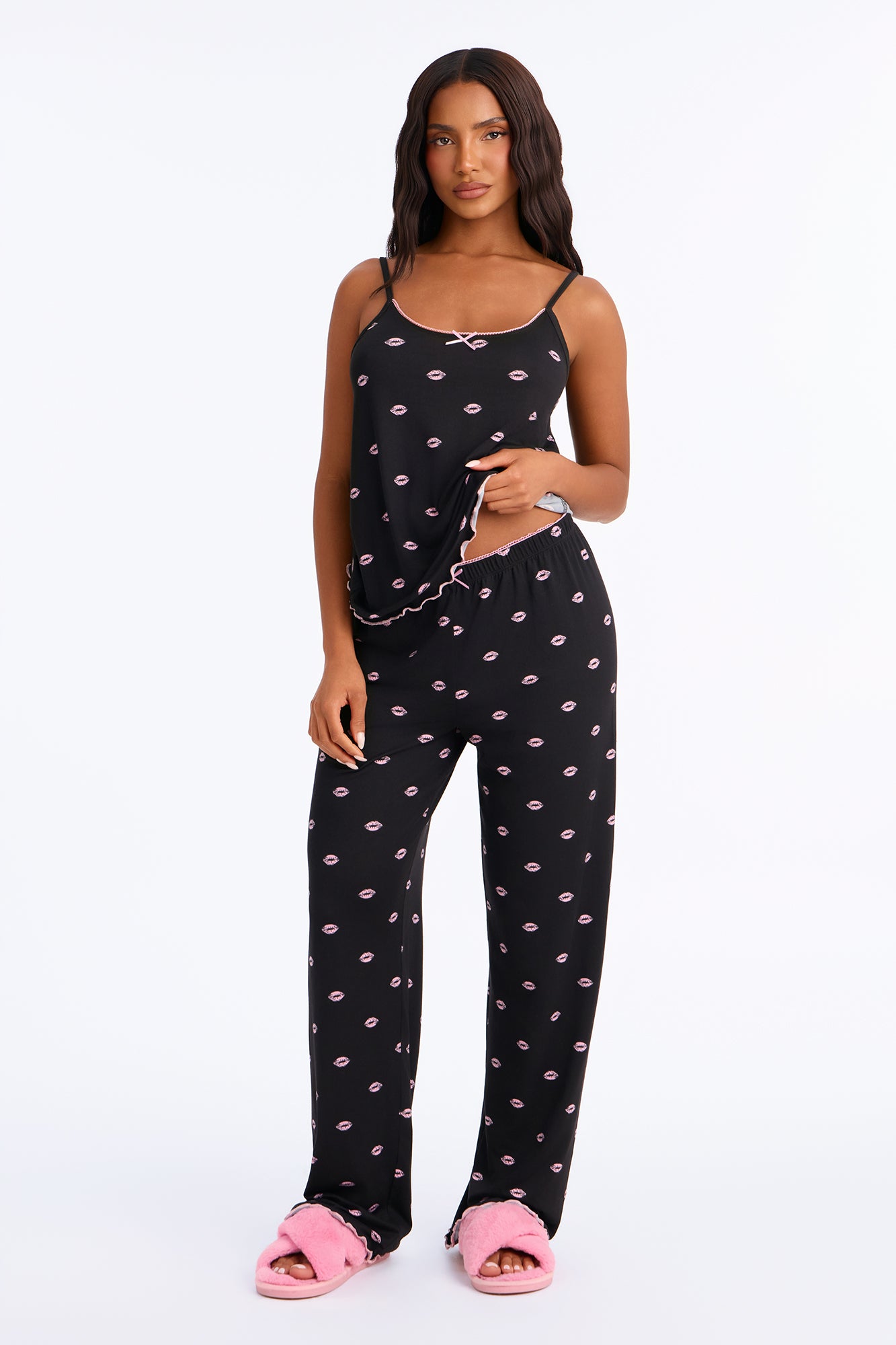 Besitos PJ Cami & Wide Leg Pant Set - Black/Pink
