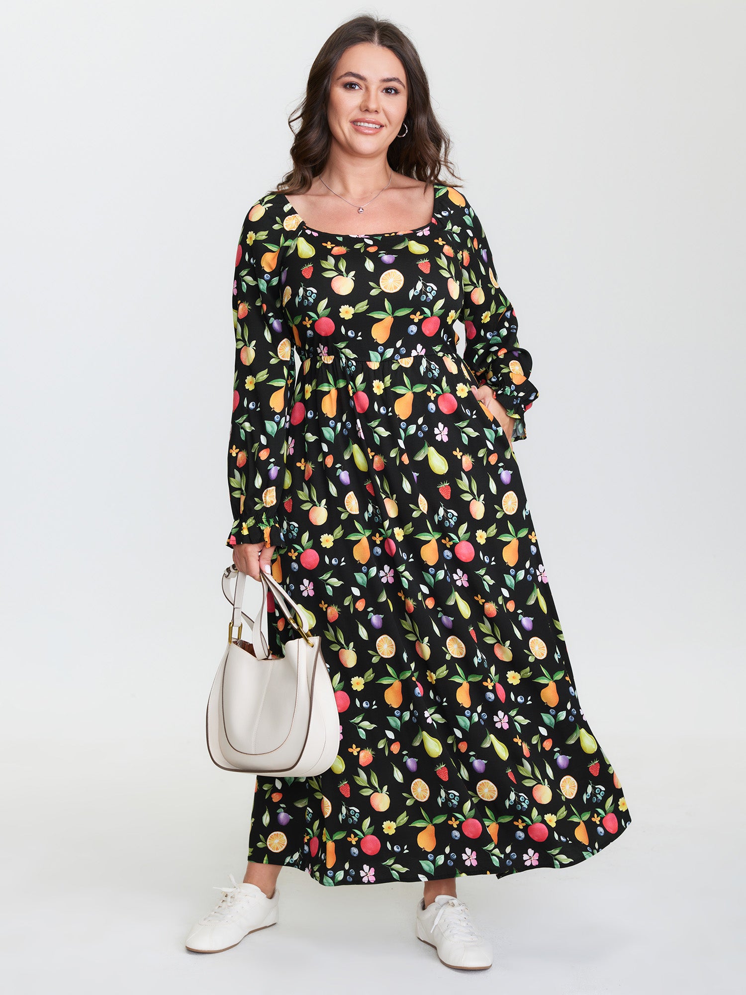 Fruity Fun Print Pockets Maxi Dress