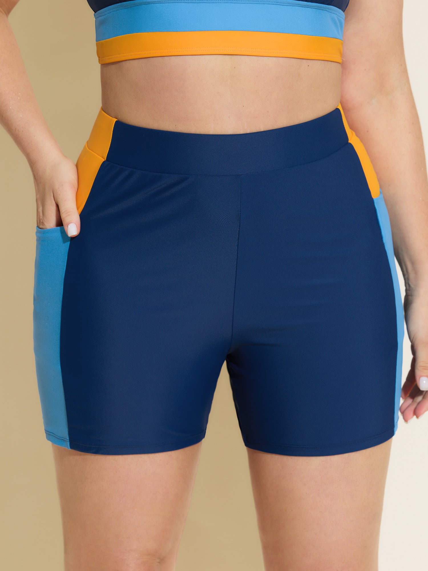 Colorblock High-Waisted Swim Bottoms
