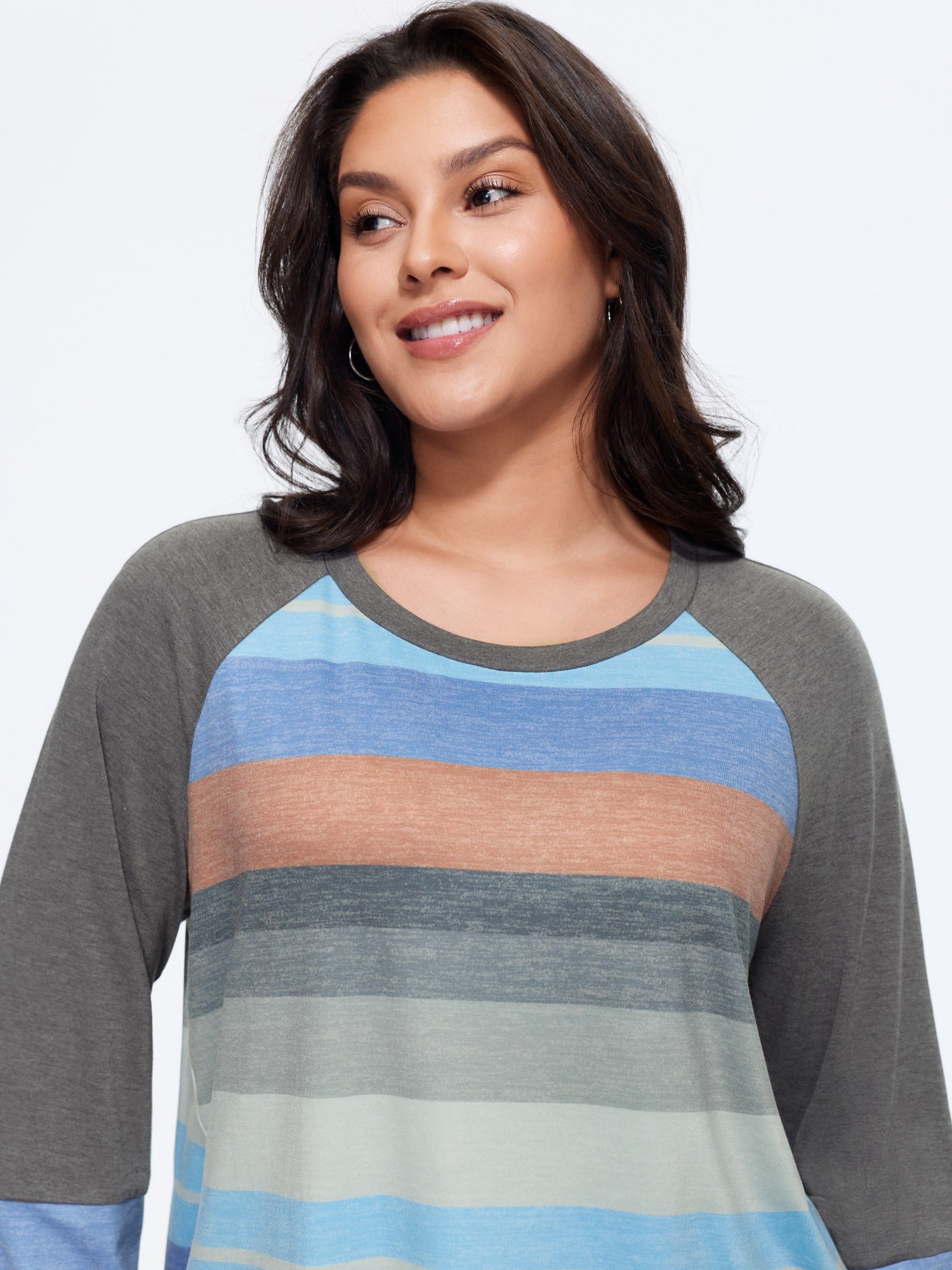 Supersoft Stretch Multicolor Stripe Raglan Sleeve T‑Shirt