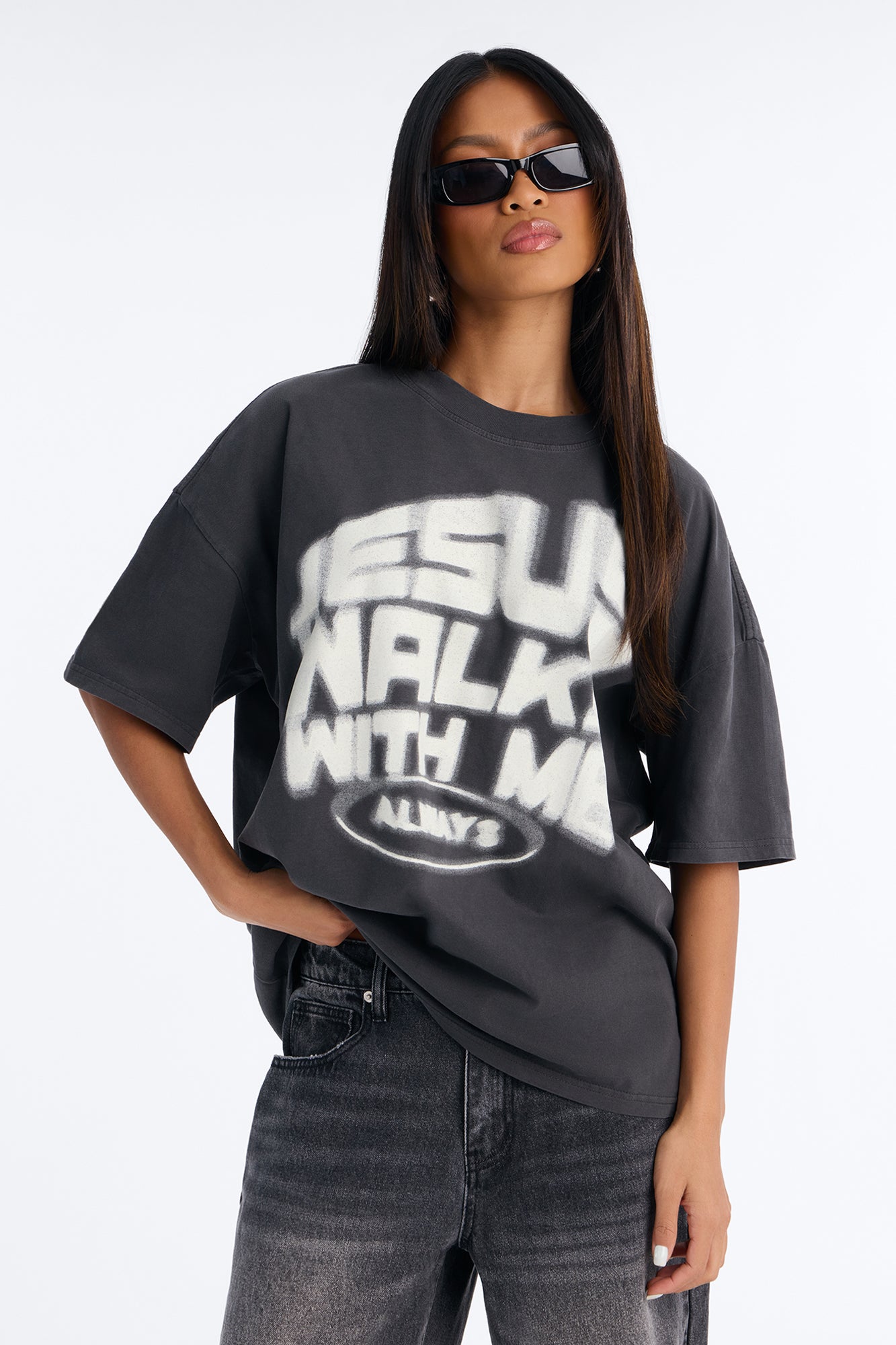 Jesus Walks With Me Always Tee - Charcoal