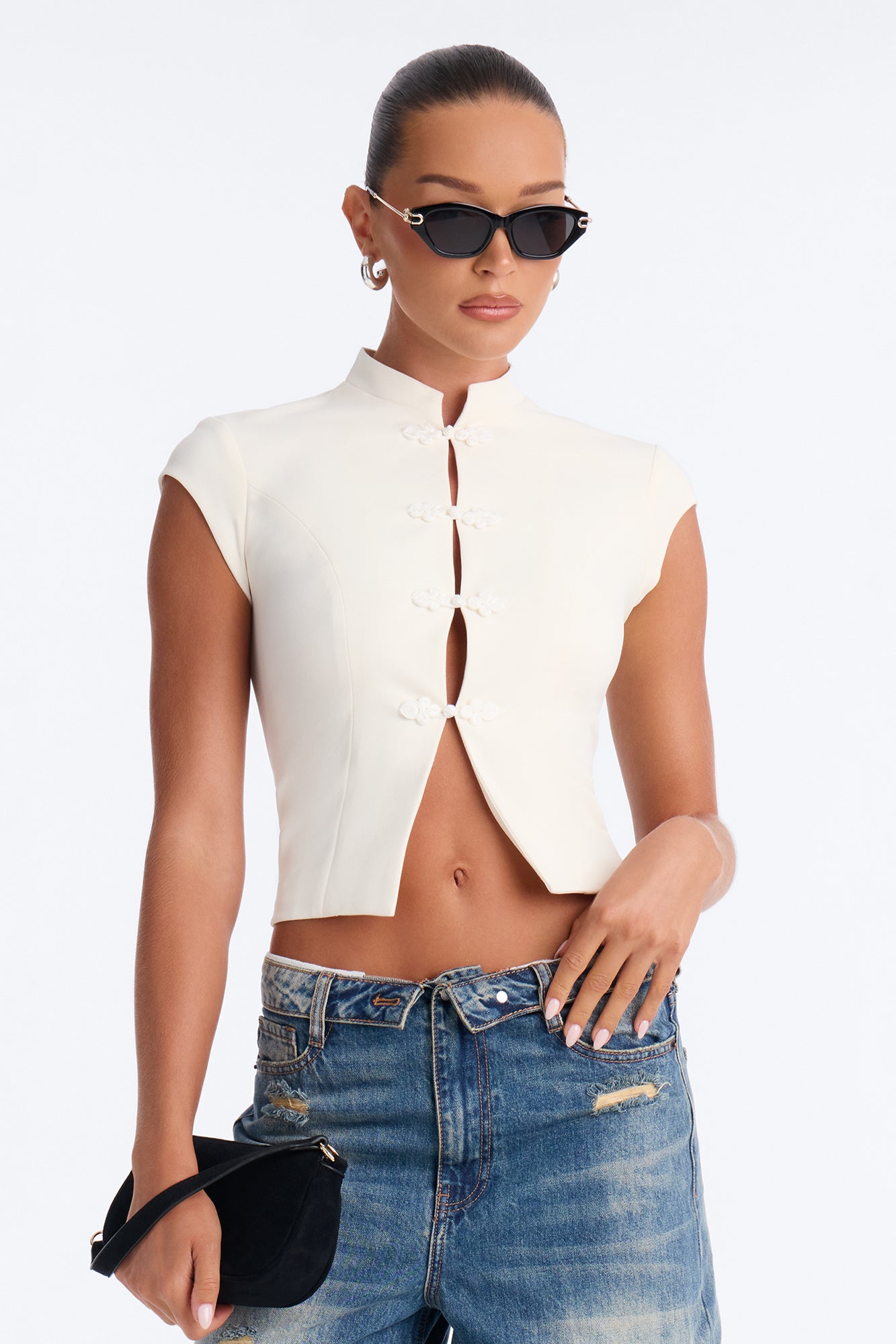 Bridgette Mock Neck Short Sleeve Blouse - Ivory