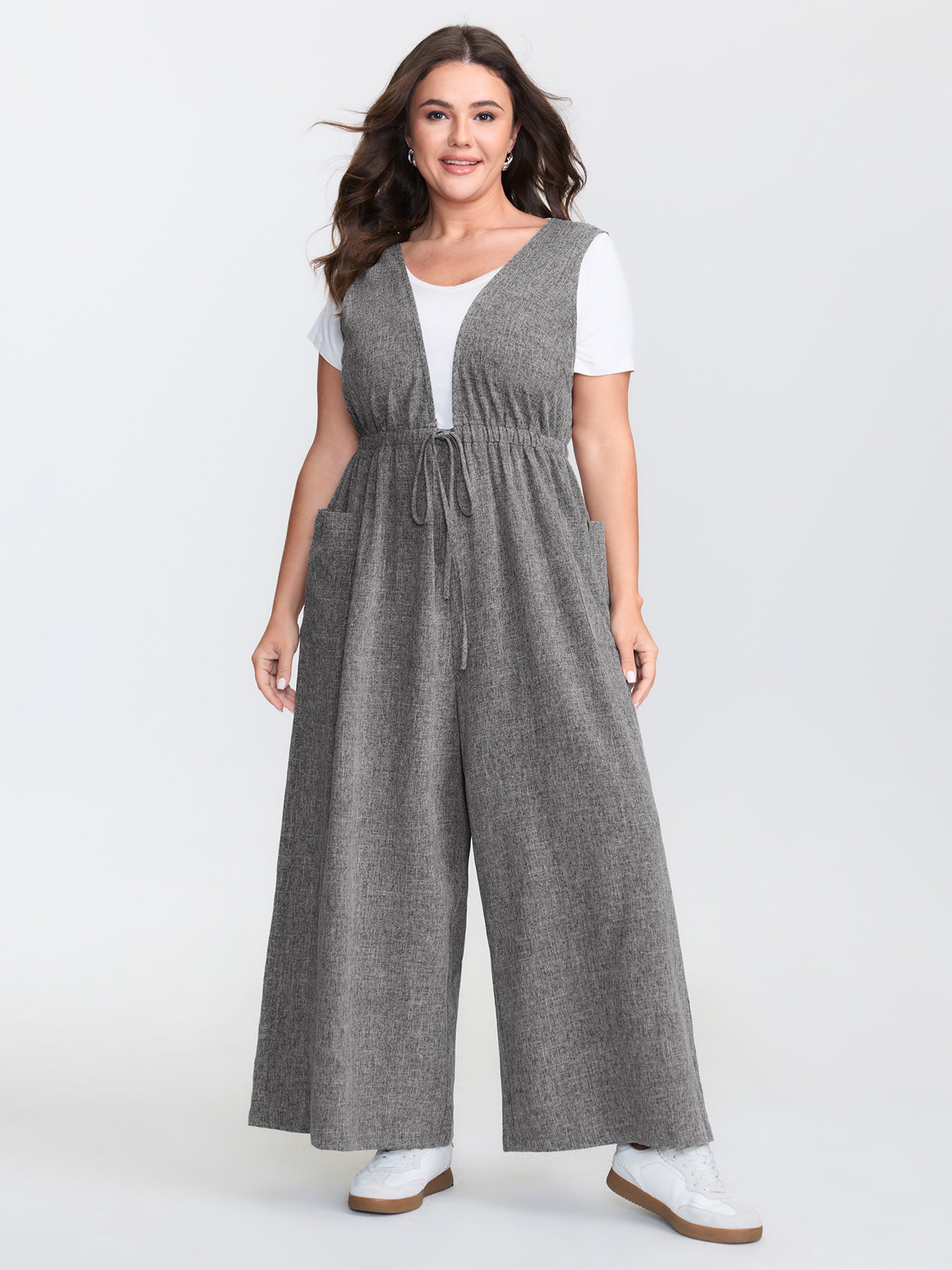 Textured Backless Heather Pocket Jumpsuit