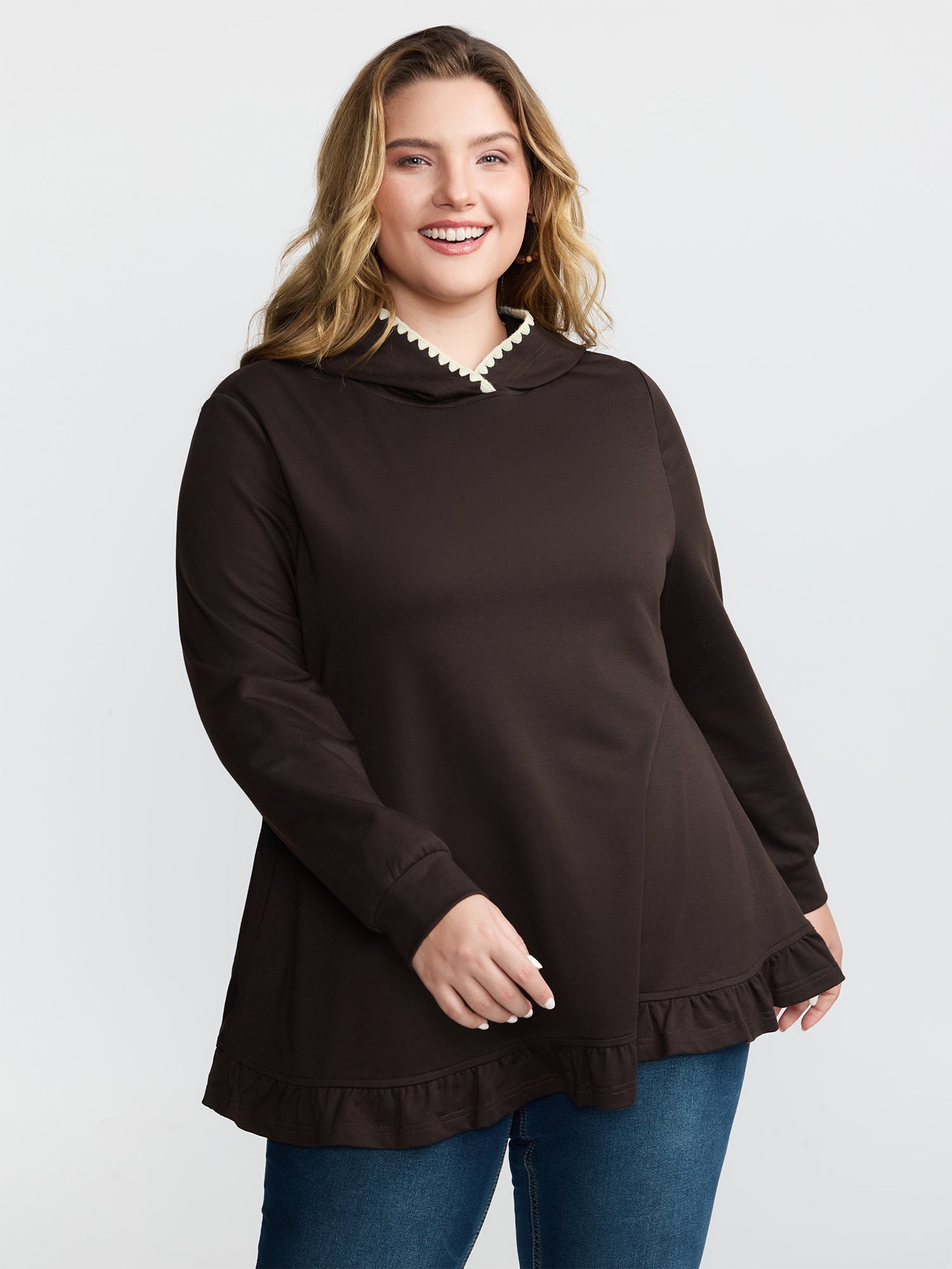 Supersoft Ruffled Edge Embroidered Hoodie
