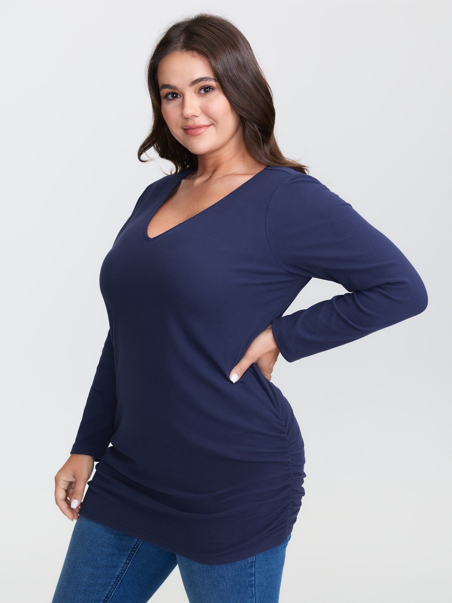 Stretchy Brushed Fabric Ruched T-Shirt