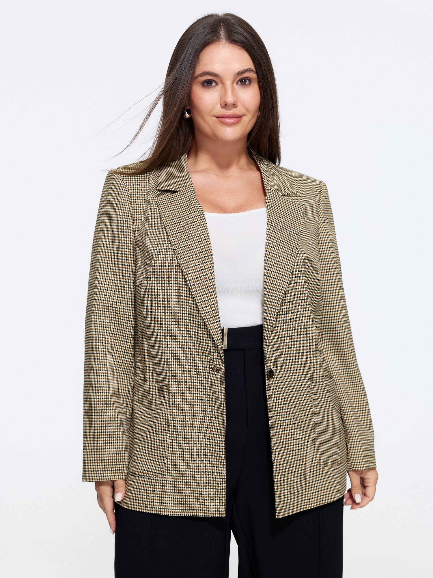 Vintage Plaid Single Button Blazer