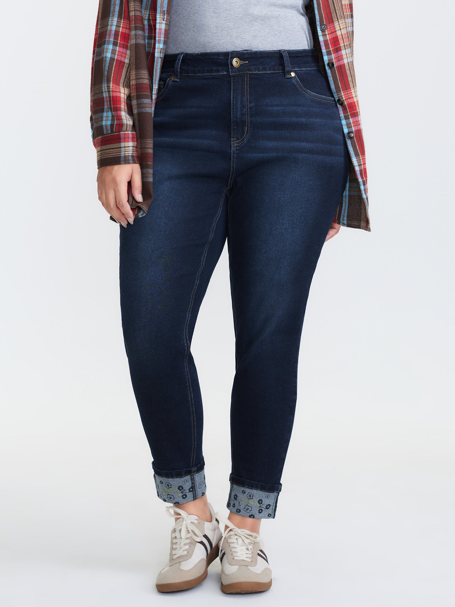 Floral Folded Hem Cropped Skinny-Fit Jeans