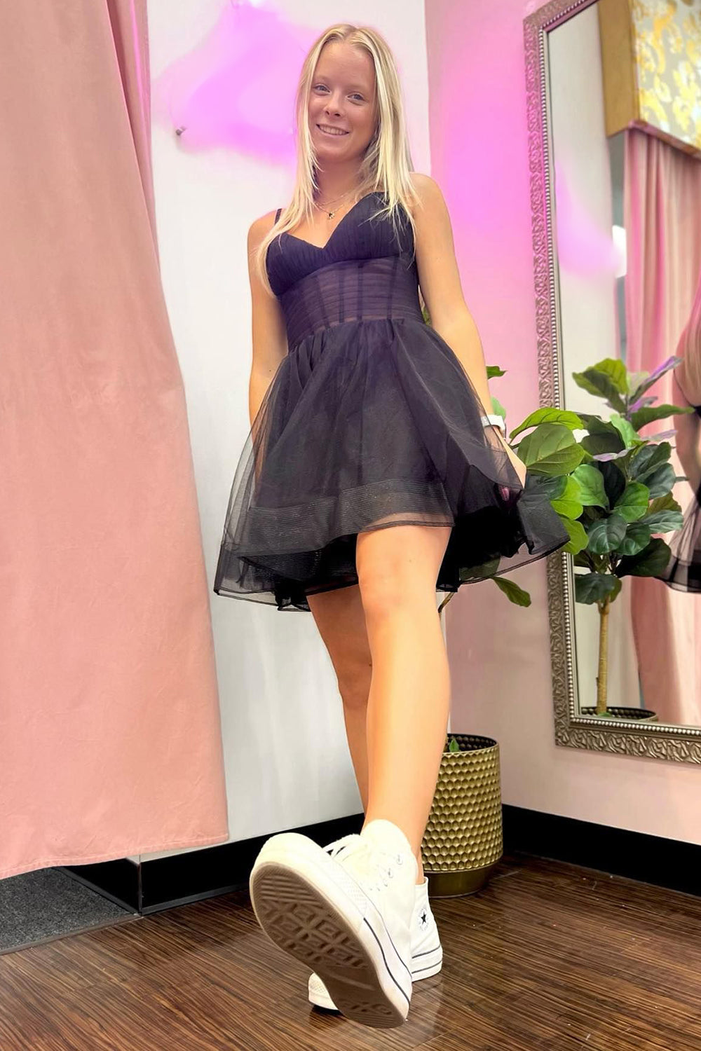 Black Corset A-Line Short Tulle Homecoming Dress/Mini Dress