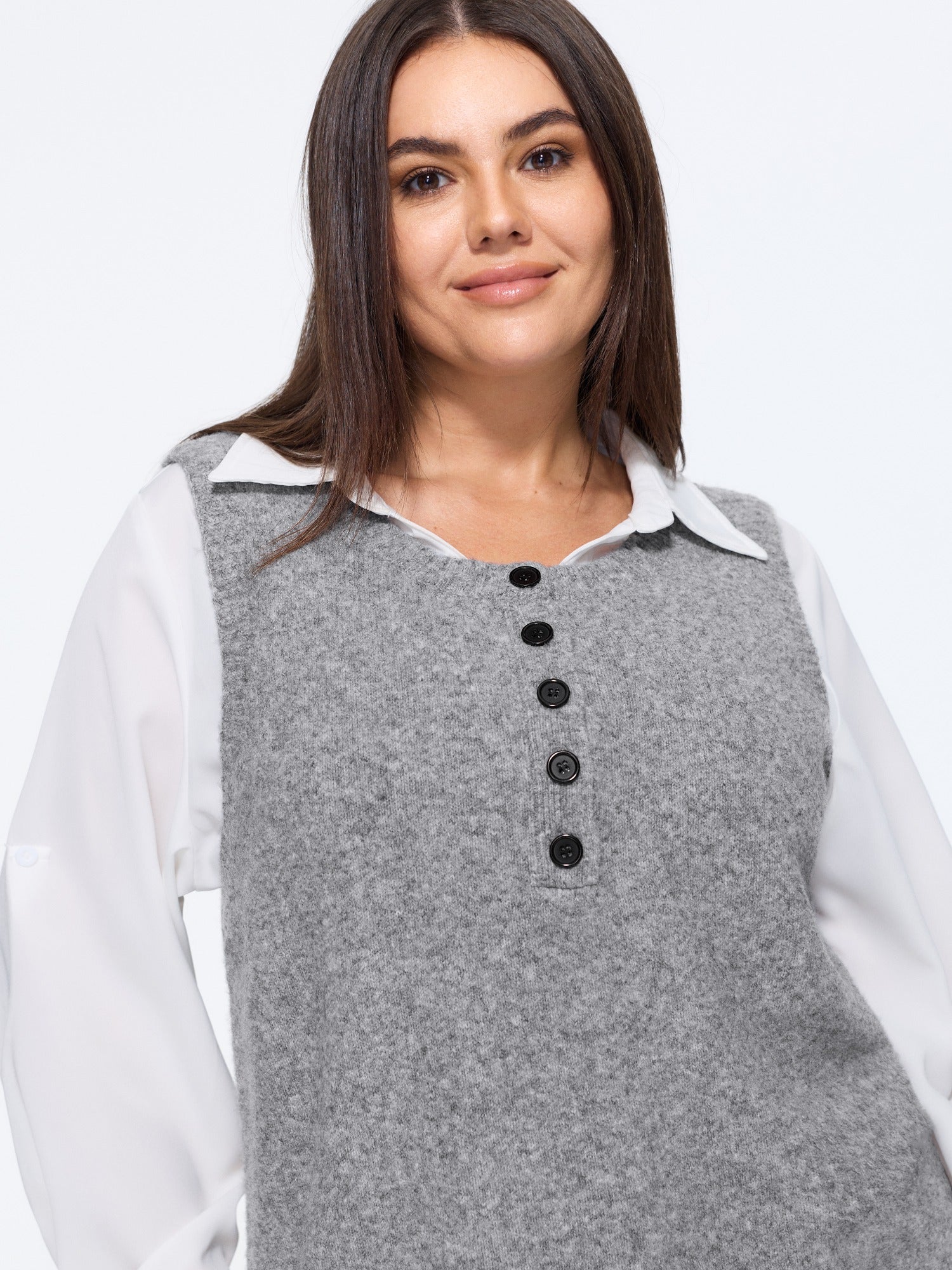 Heather Natural Wool Button Front Sweater Vest