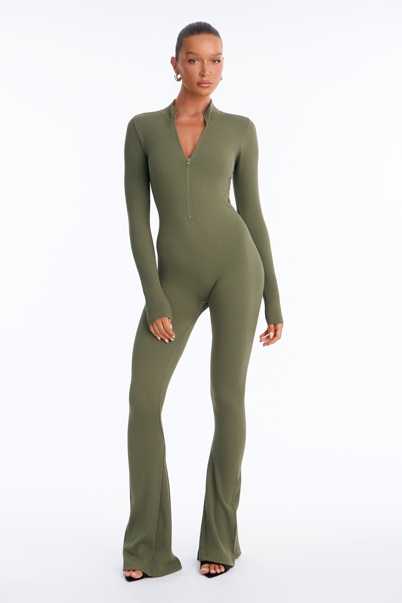 Melissa Seamless Rib Long Sleeve Jumpsuit - Olive
