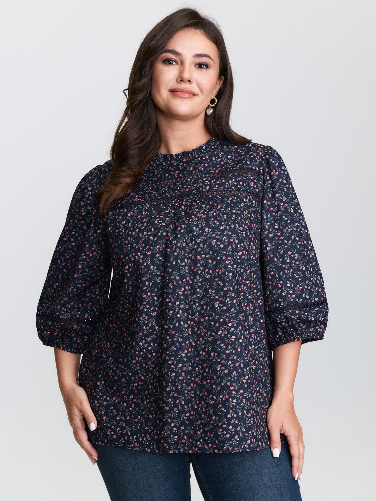 Pure Cotton Floral Lace Trim Blouse