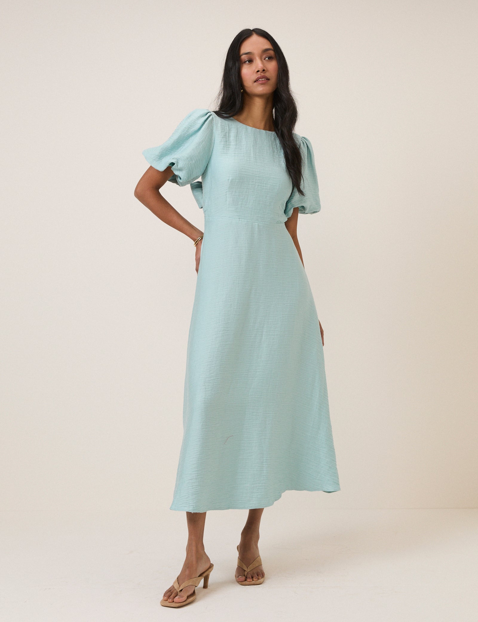 Blue Puff Sleeve Zola Midi Dress