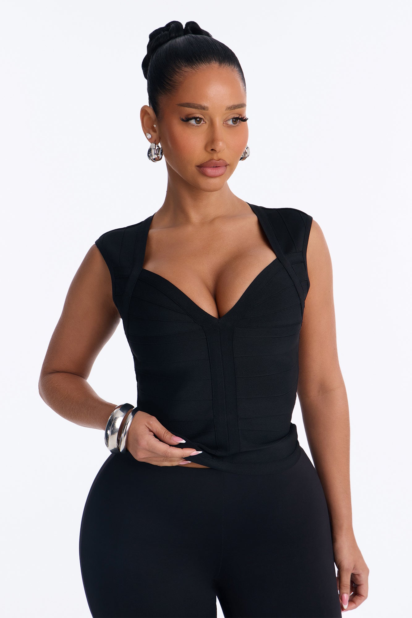 Blake Deep V Neck Bandage Sleeveless Top - Black
