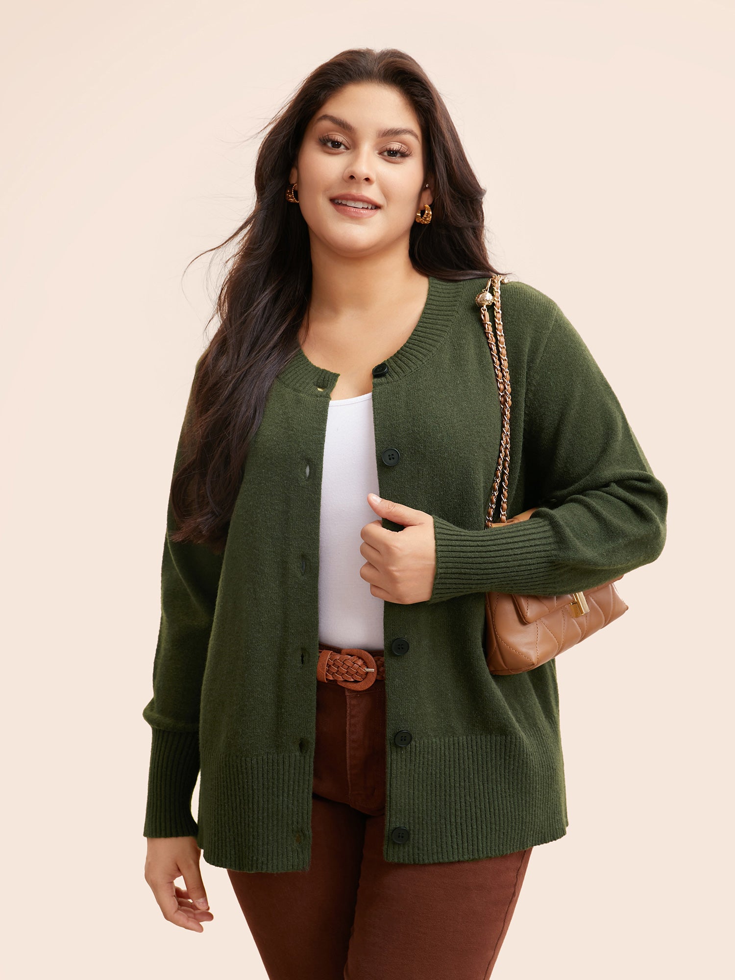 Plain Round Neck Button Through Cardigan