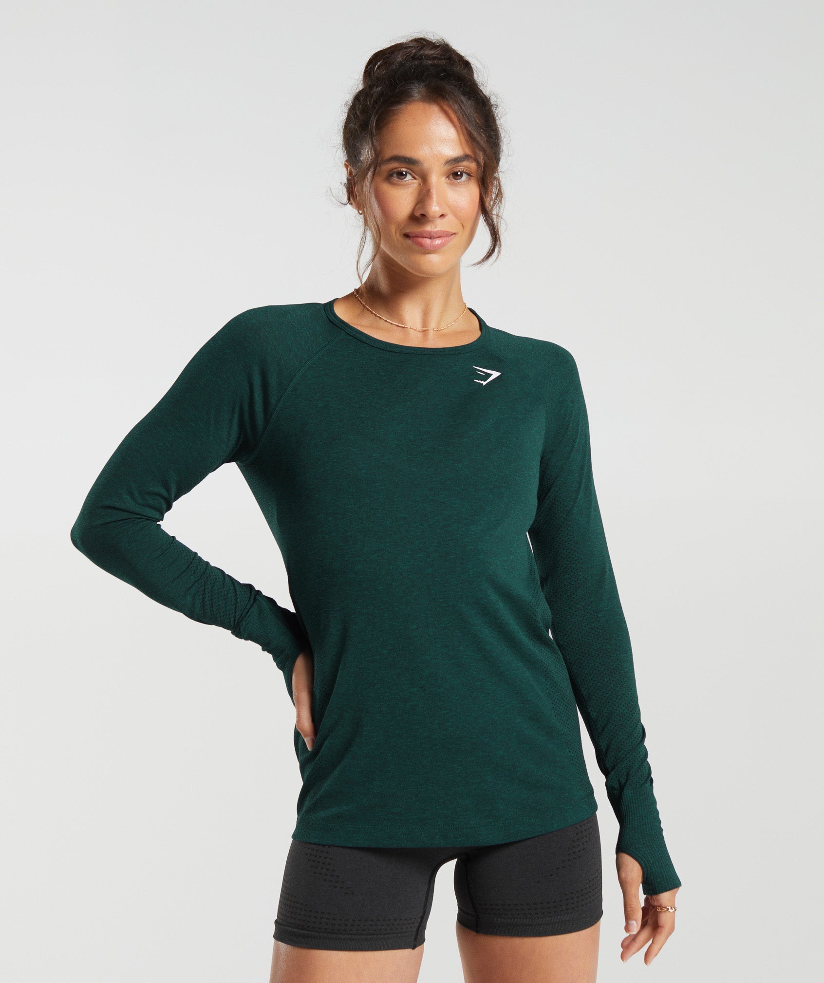 Gymshark Vital Seamless 2.0 Light Long Sleeve Top - Deep Teal/ Marl