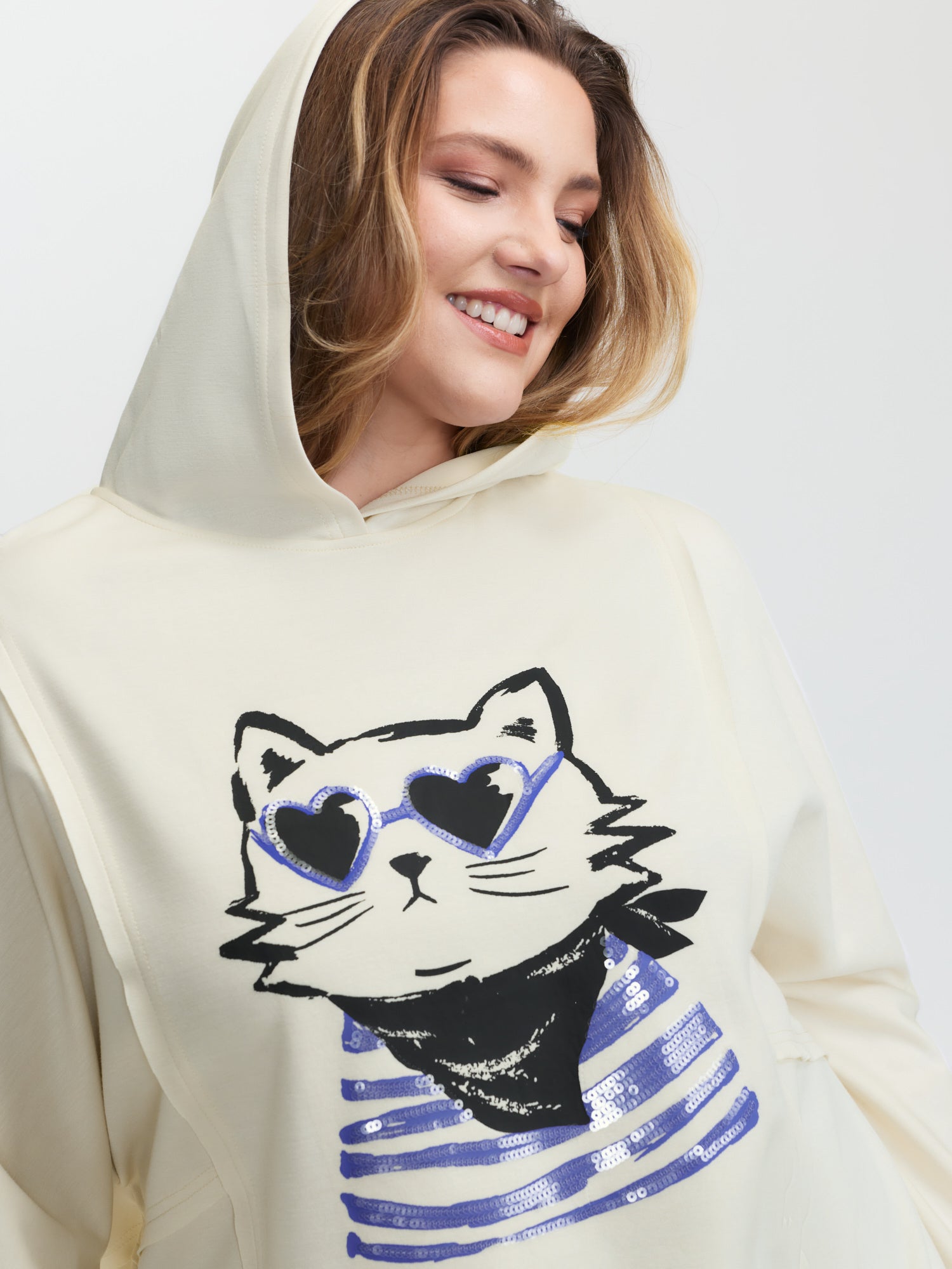 Supersoft Cat Embroidered Sequin Hoodie