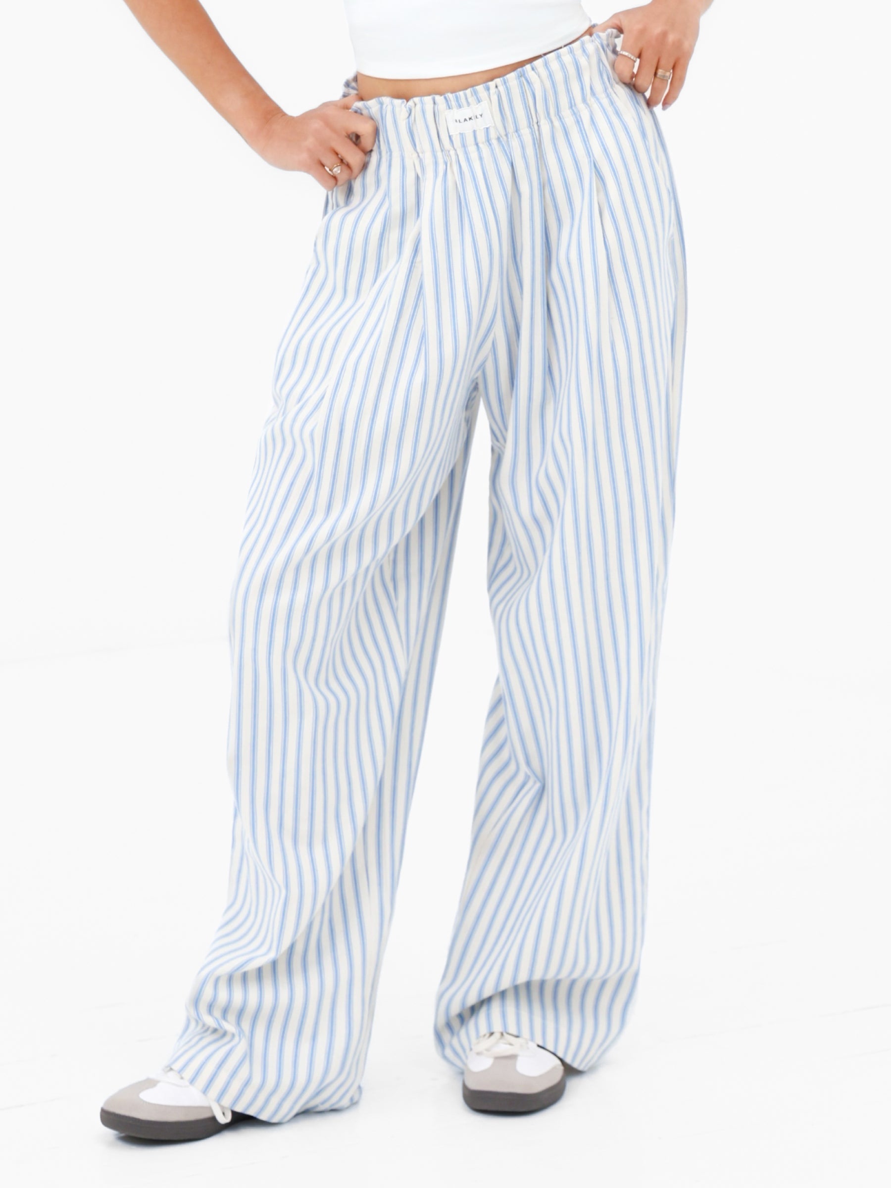 Lou Stripe Trousers - Mid Blue