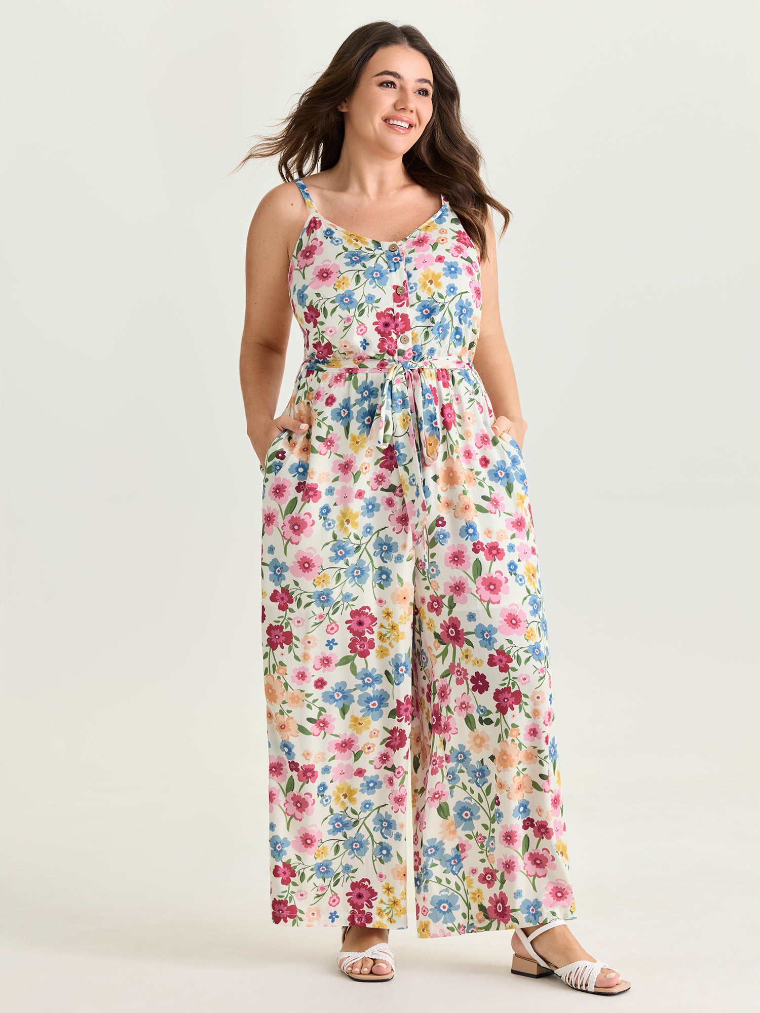 Floral Vibrance Waist-Tie Wide-Leg Jumpsuit