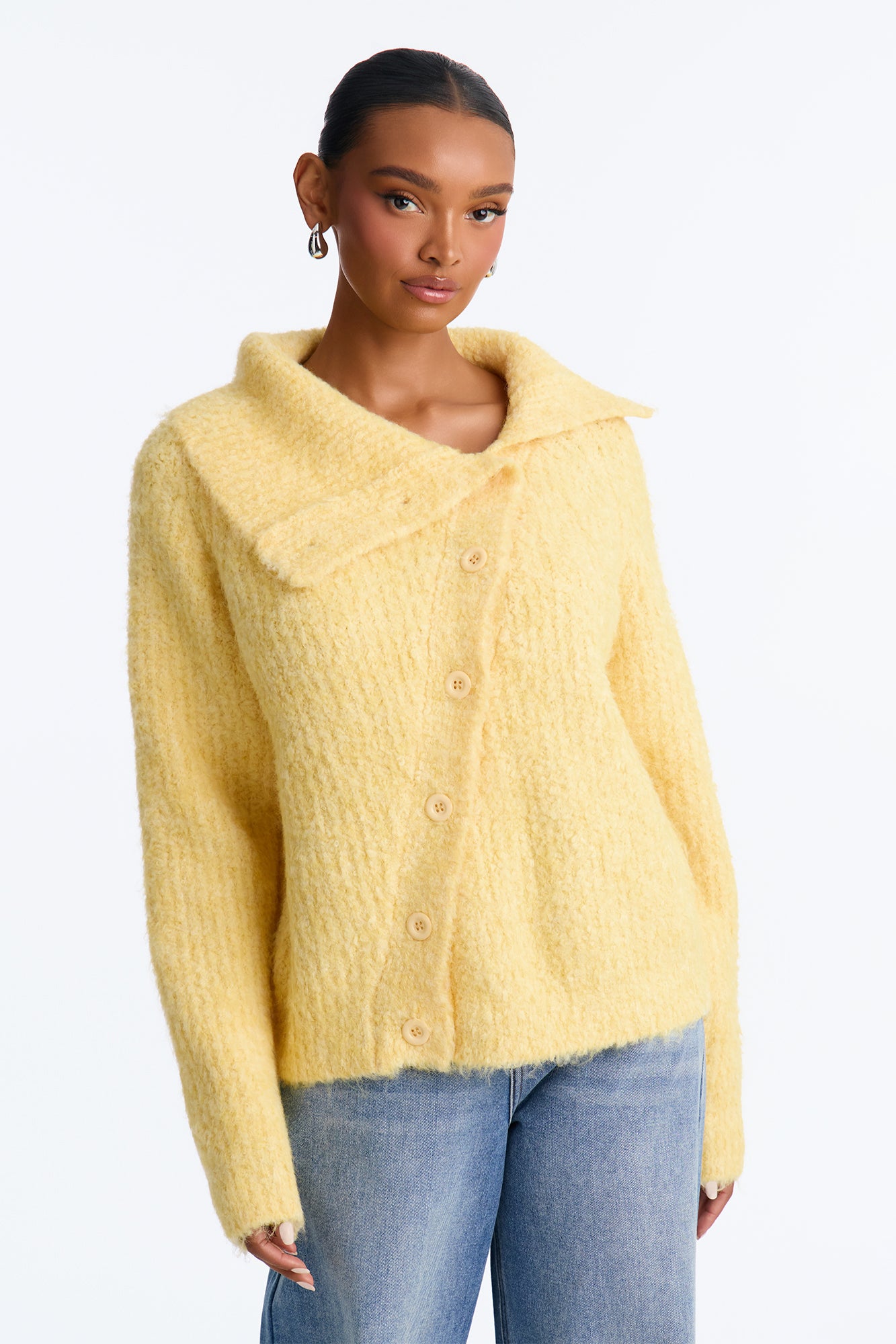Marcy Mock Neck Oversized Cardigan - Yellow
