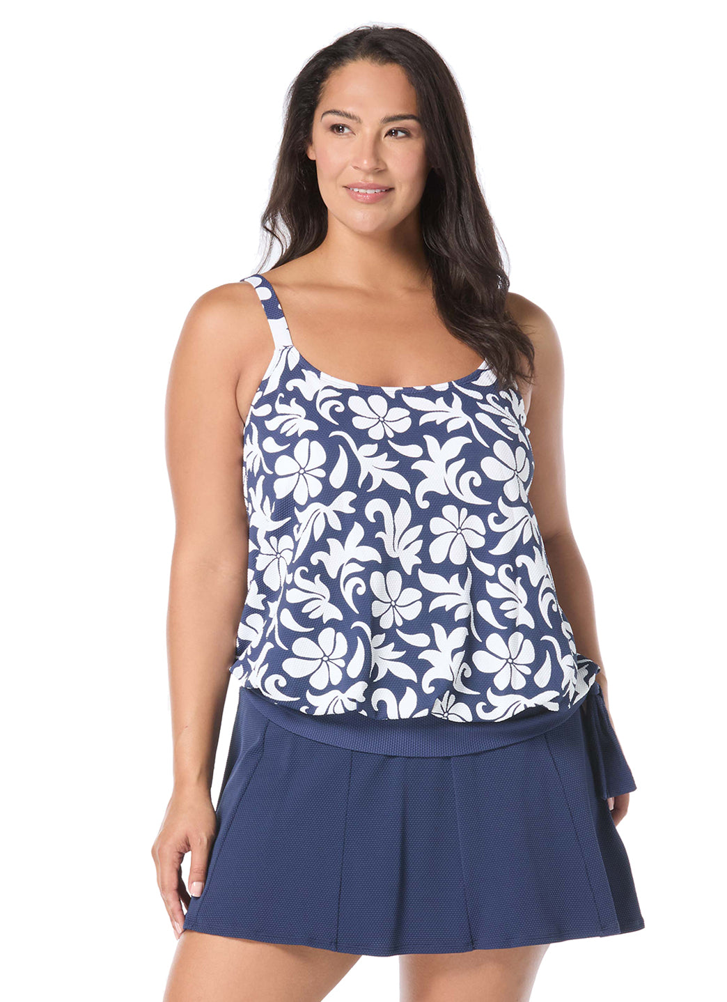 Beach House Women's Plus Size Block Trop Pique Sarah Blouson Tankini Top