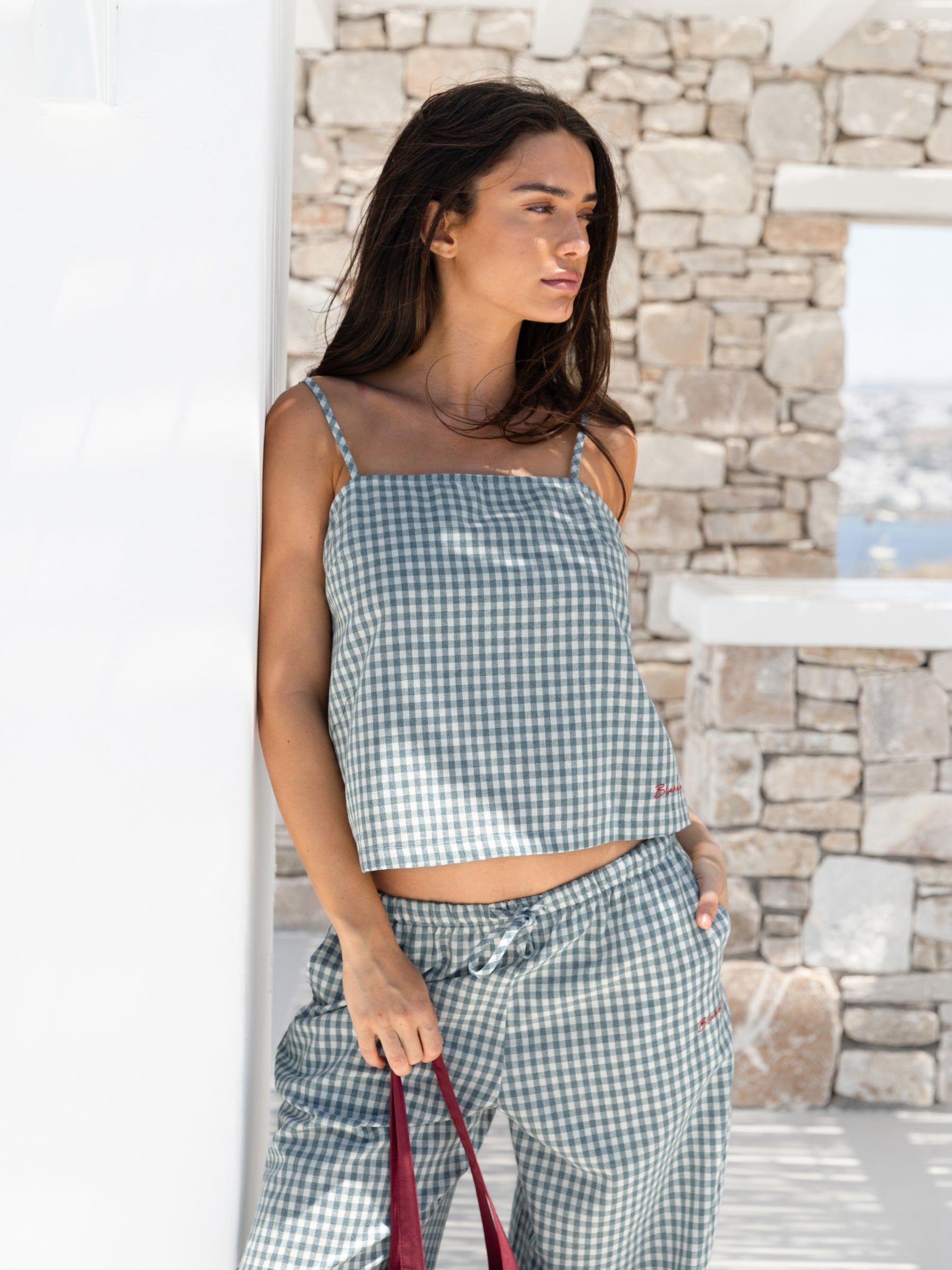 Lottie Gingham Cami Top - Light Teal