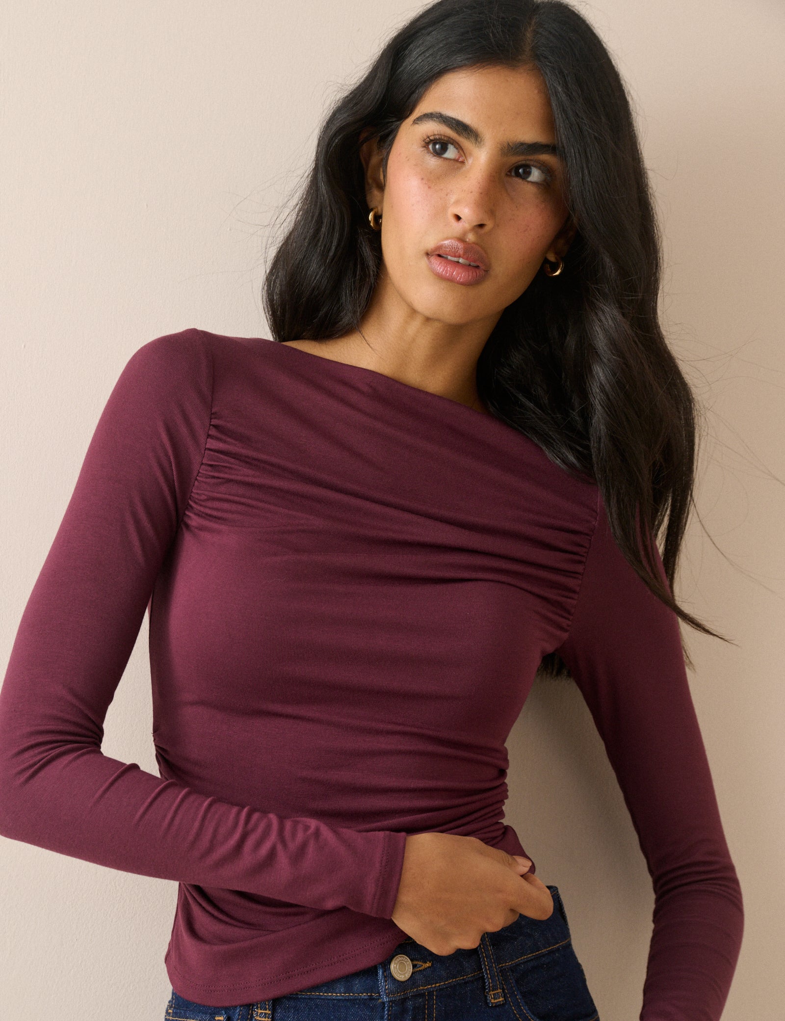 Burgundy Ruched Modal-Rich Top