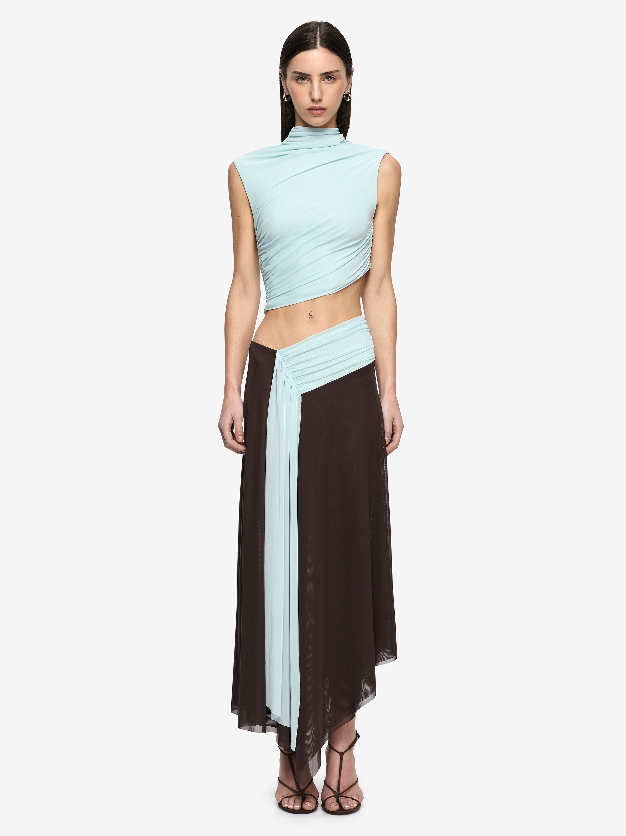 CONNI ASYM MIDI DRESS - ARCTIC BLUE / DARK CHOC