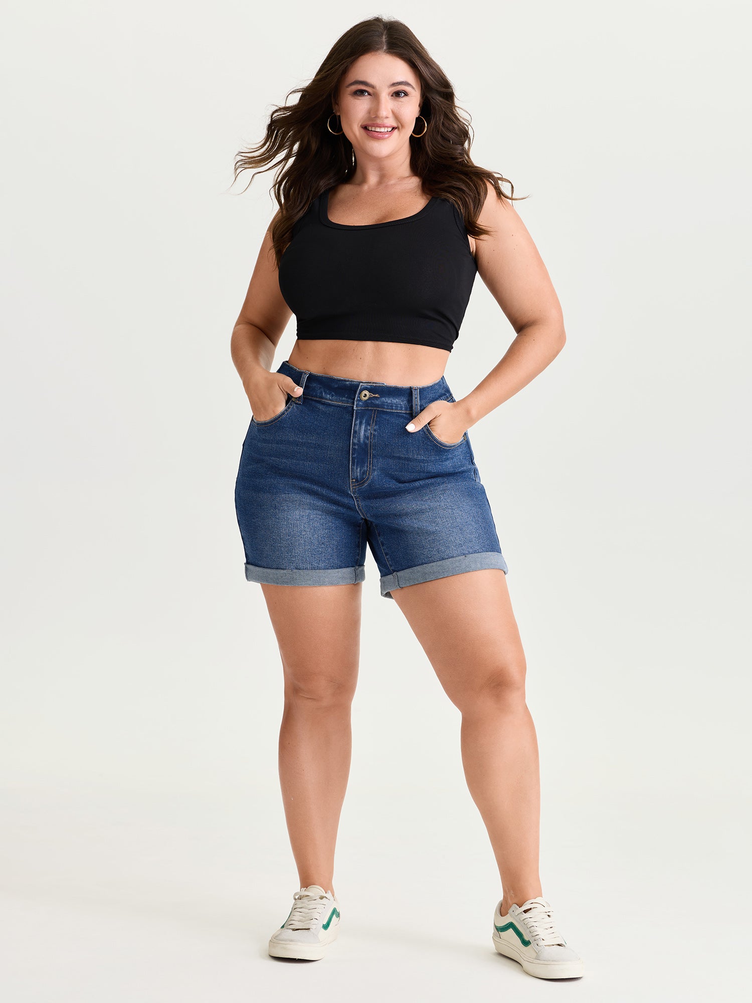 Curve-Friendly Stretchy Straight-Leg Denim Shorts