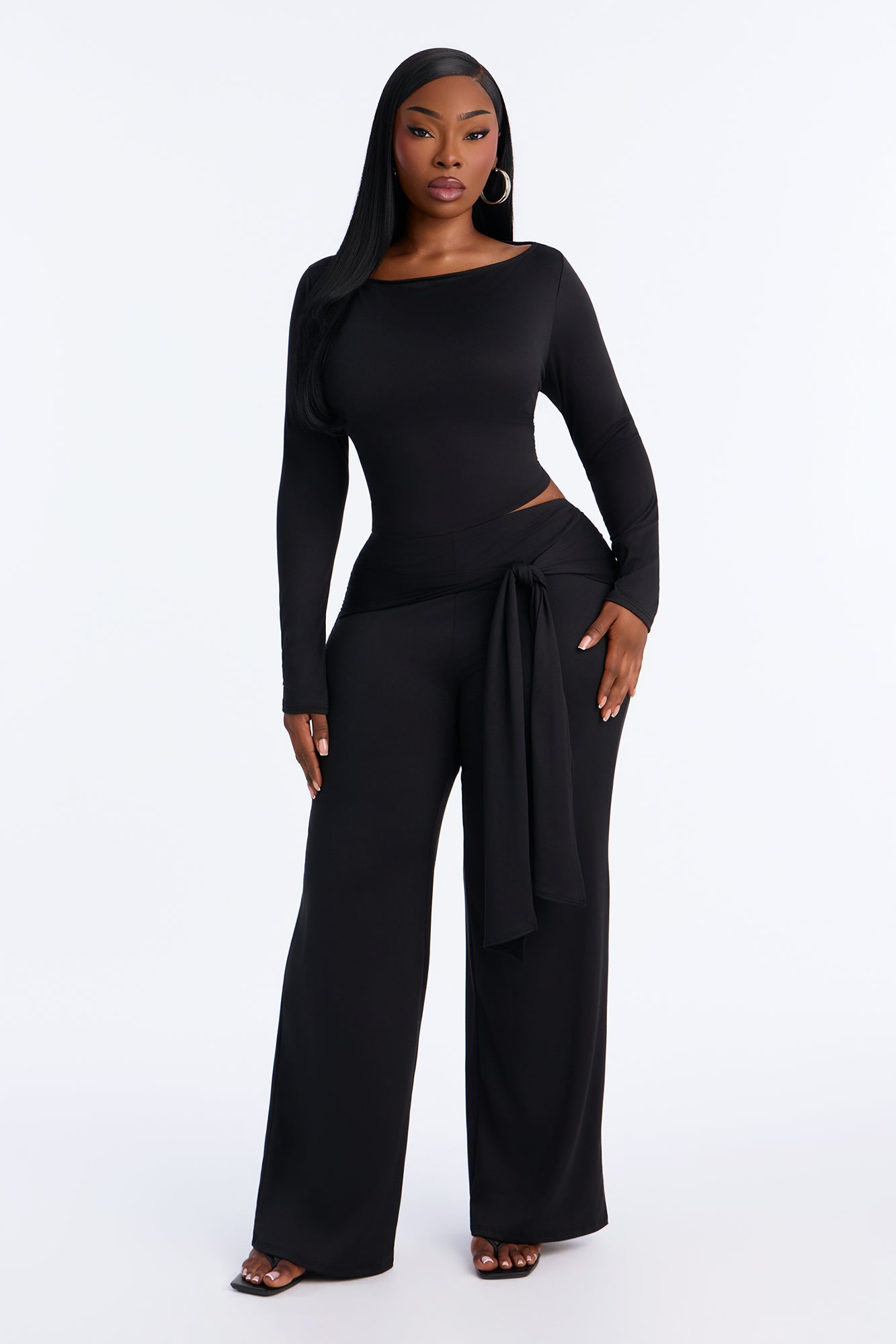 Tori Tie Waist Pant Set - Black