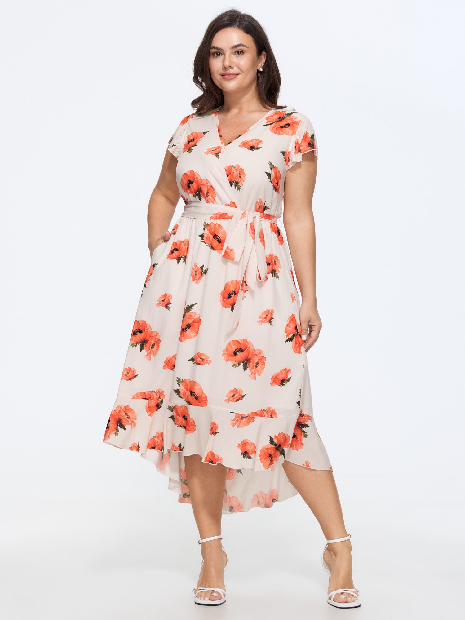 Floral Print Wrap A-Line Midi Dress