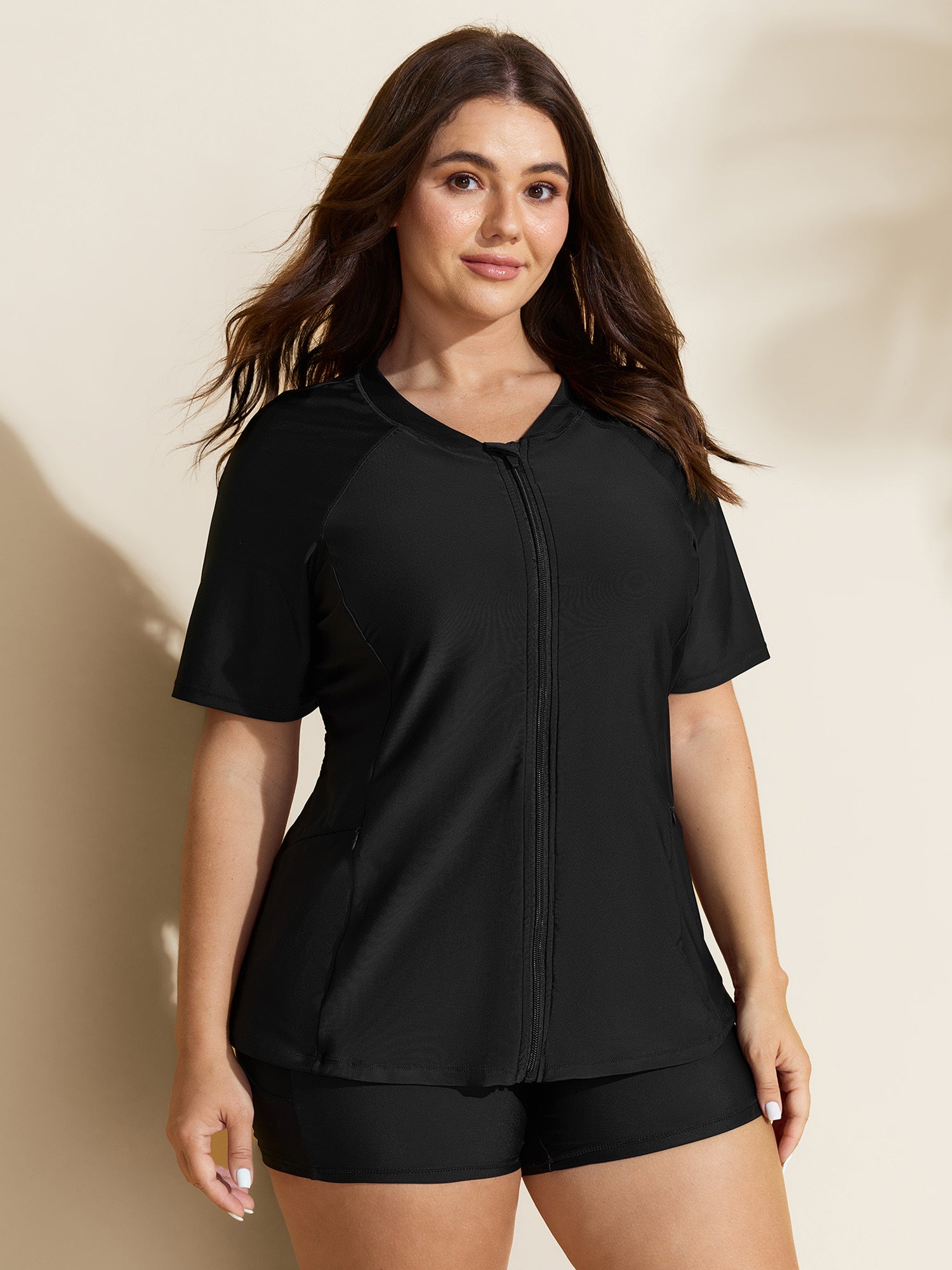 UPF 50+ Zipper Front Pockets Swim Top
