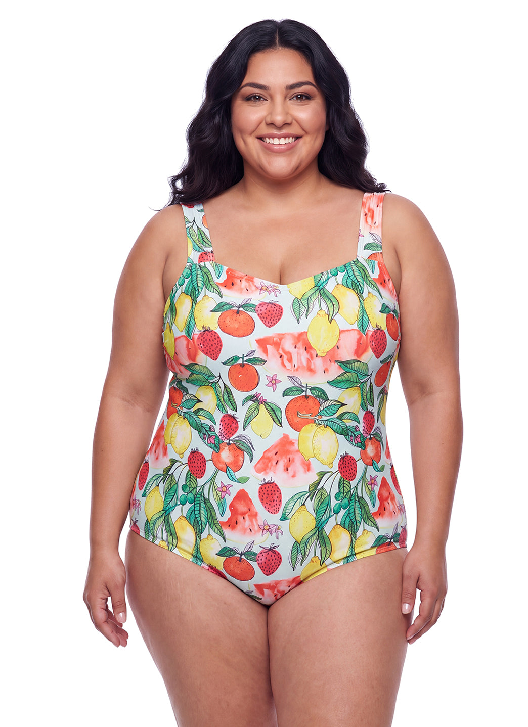 Sporti Plus Size Riviera Picnic Moderate Printed Sweetheart One Piece Swimsuit
