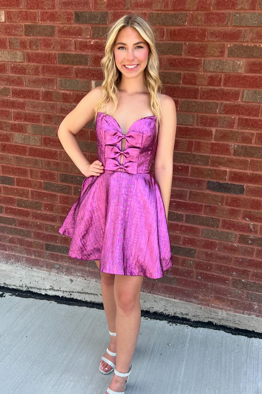 Fuchsia Strapless A Line Short Homecoming Dress/Mini Dress With Bow