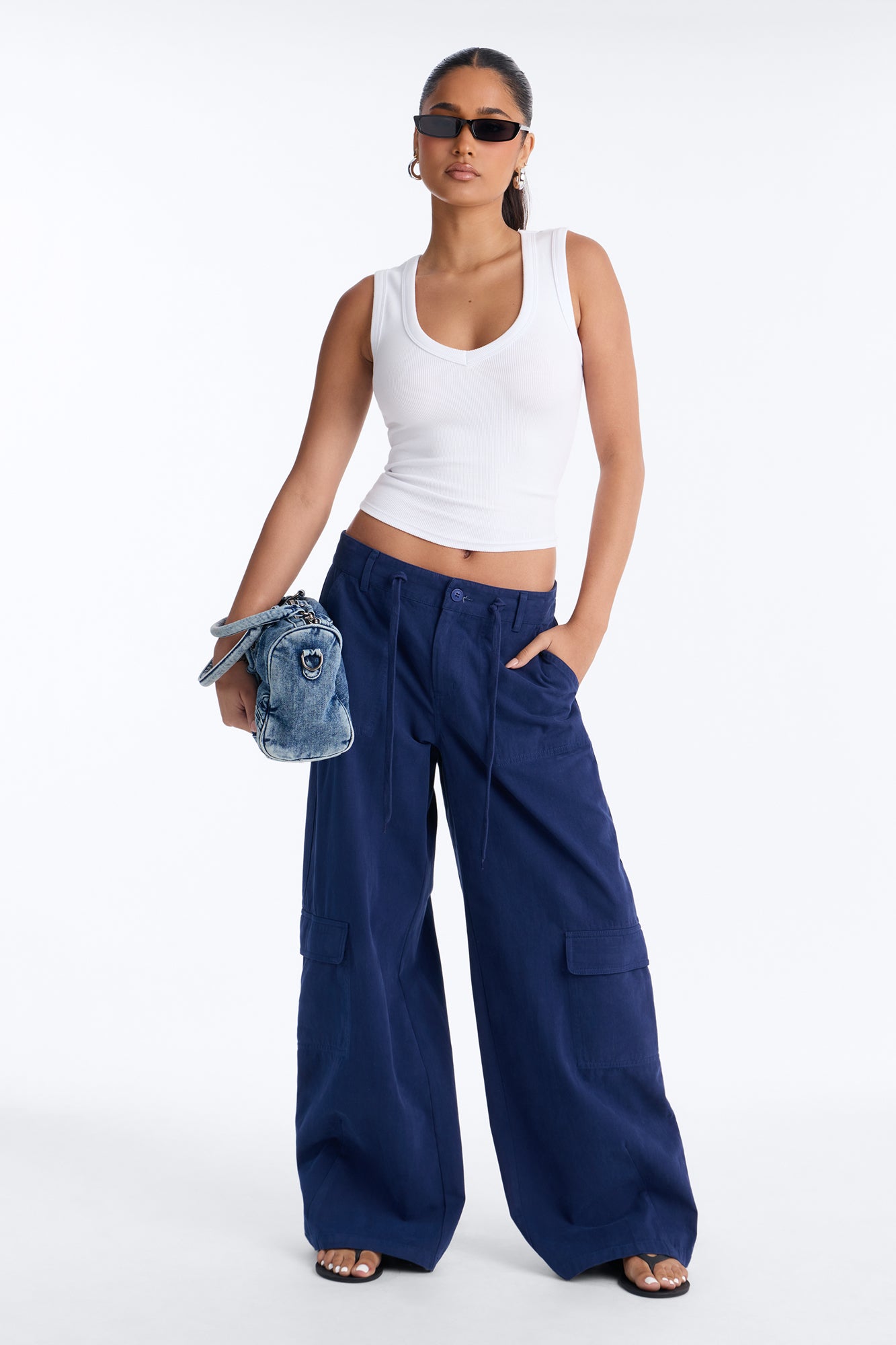 Lennie Low Rise Twill Wide Leg Pant - Midnight Navy