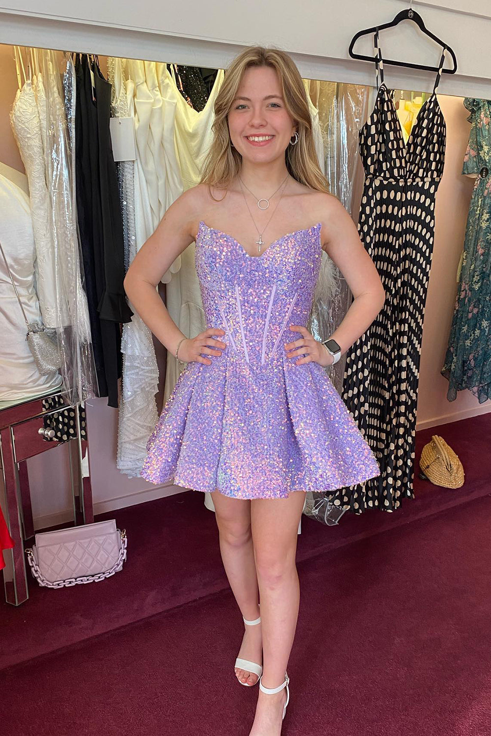 Sparkly Purple Corset Sequined A-Line Short Homecoming Dress/Mini Dress