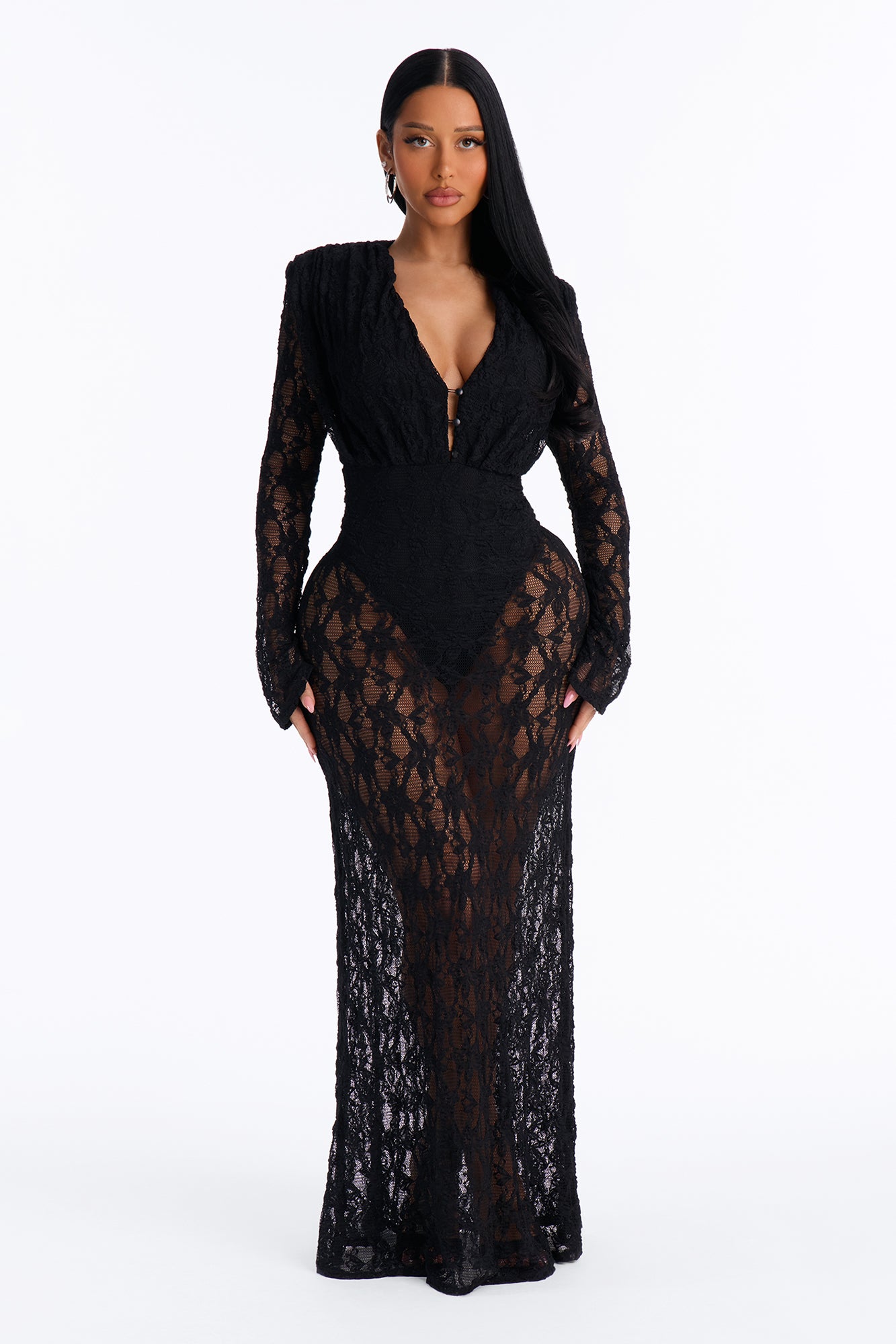 In The Moment Lace Maxi Dress - Black