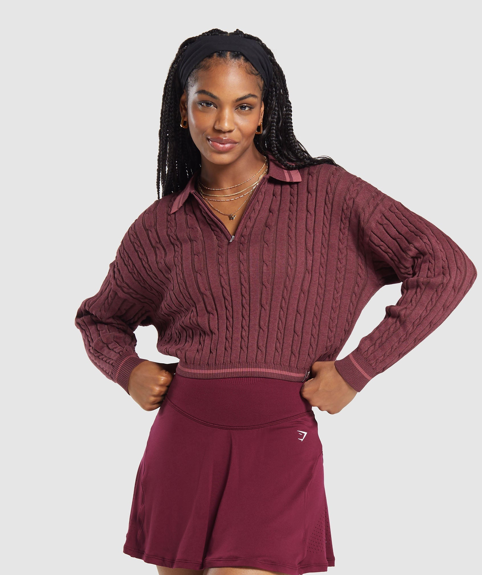 Gymshark Rest Day Cable Knit Pullover - Bros Rich Maroon/Marl/Burgundy Brown/Soft Berry