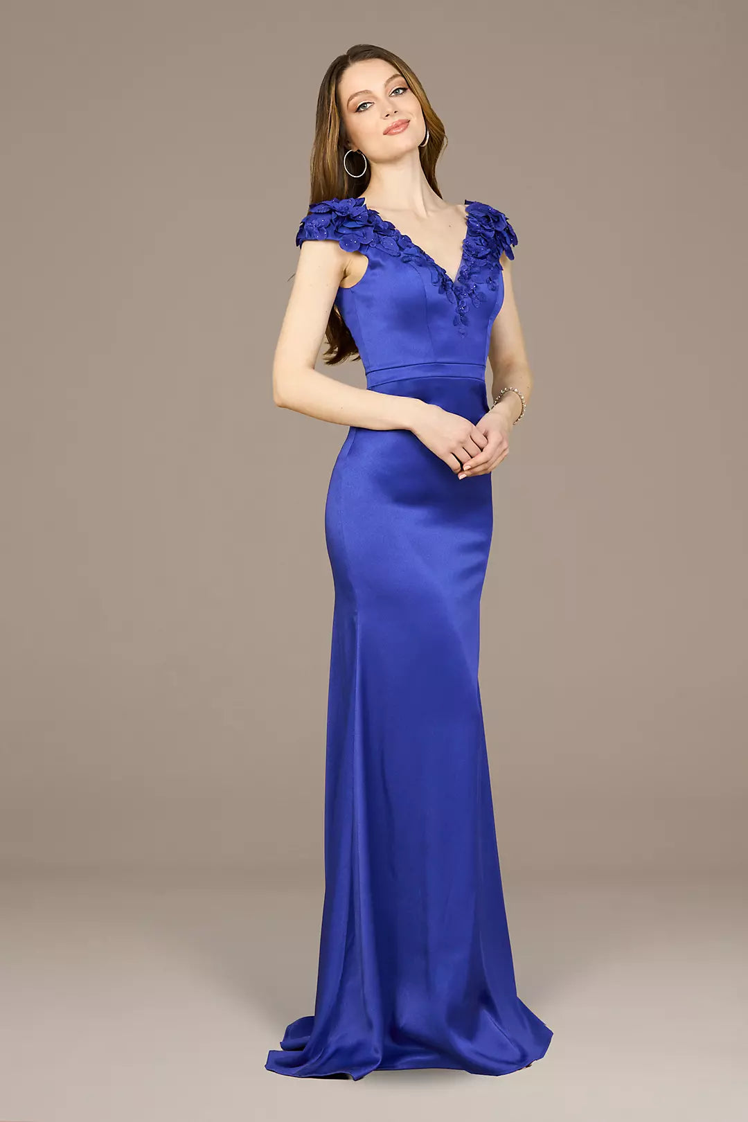 V-Neck Satin Backed Crepe Gown