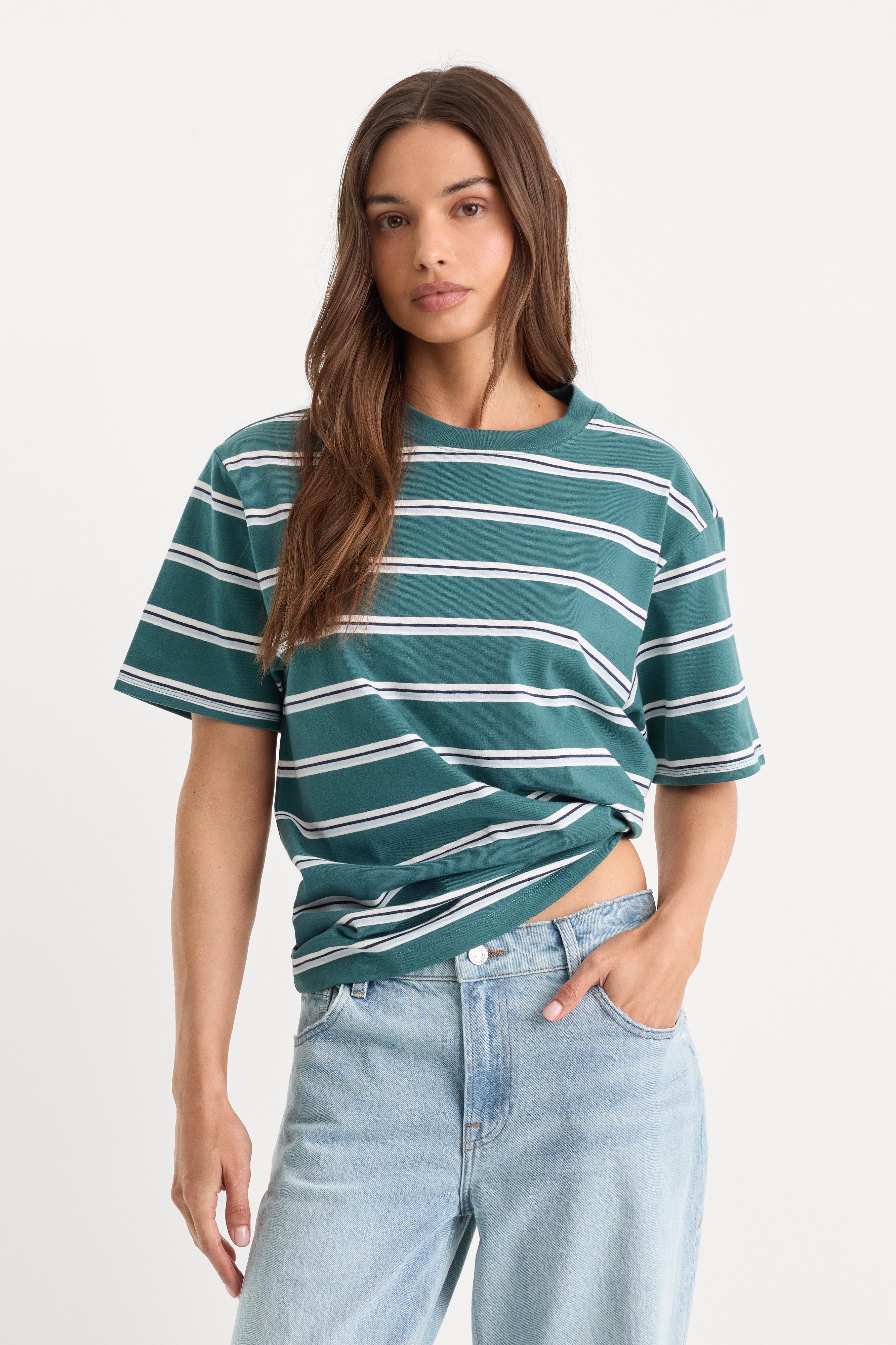 THE OVERSIZED TEE | HARBOR STRIPE DEEP TEAL