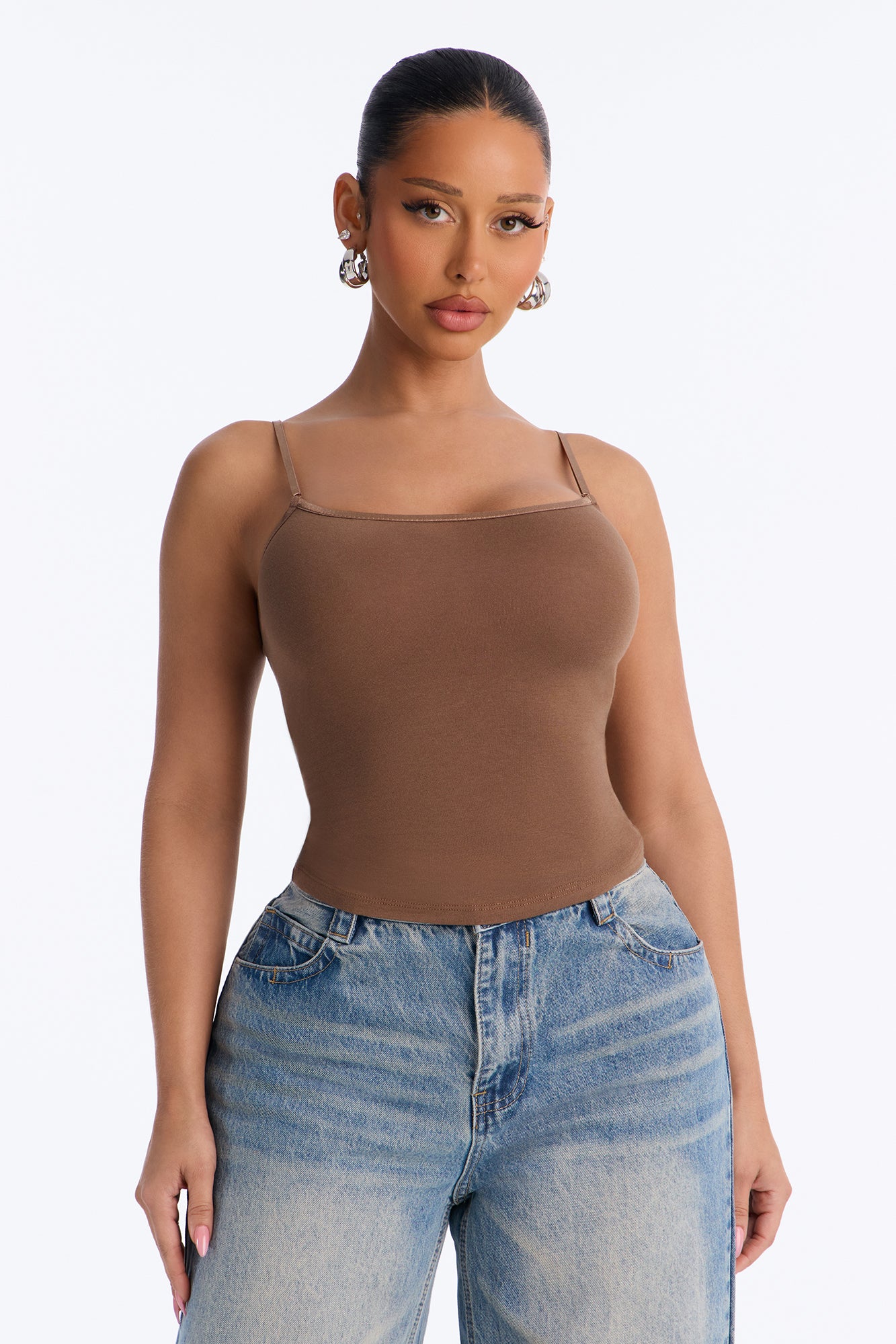 Day To Day Adjustable Strap Cami Top - Chestnut