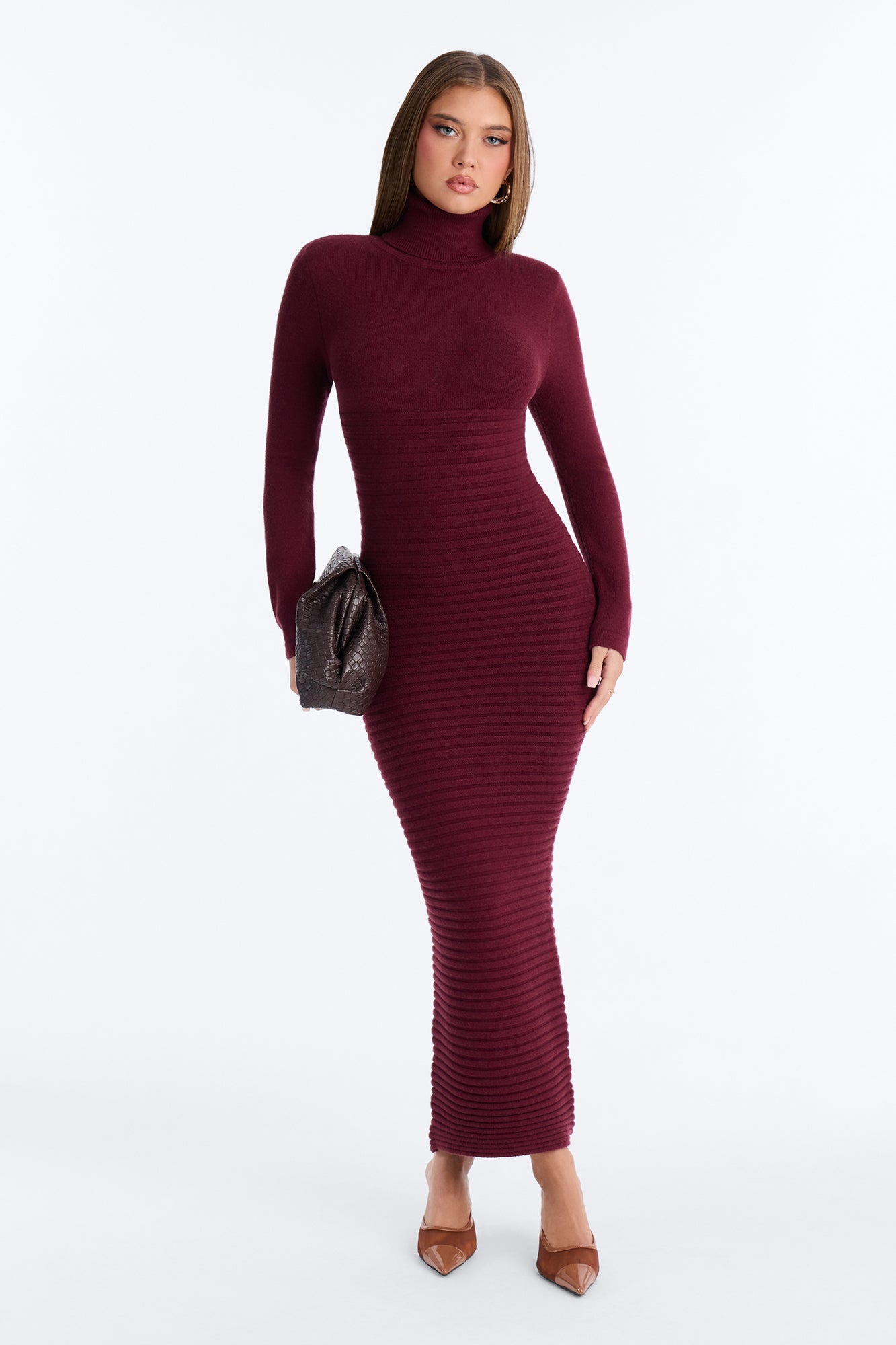 Maddy Turtleneck Sweater Maxi Dress - Burgundy