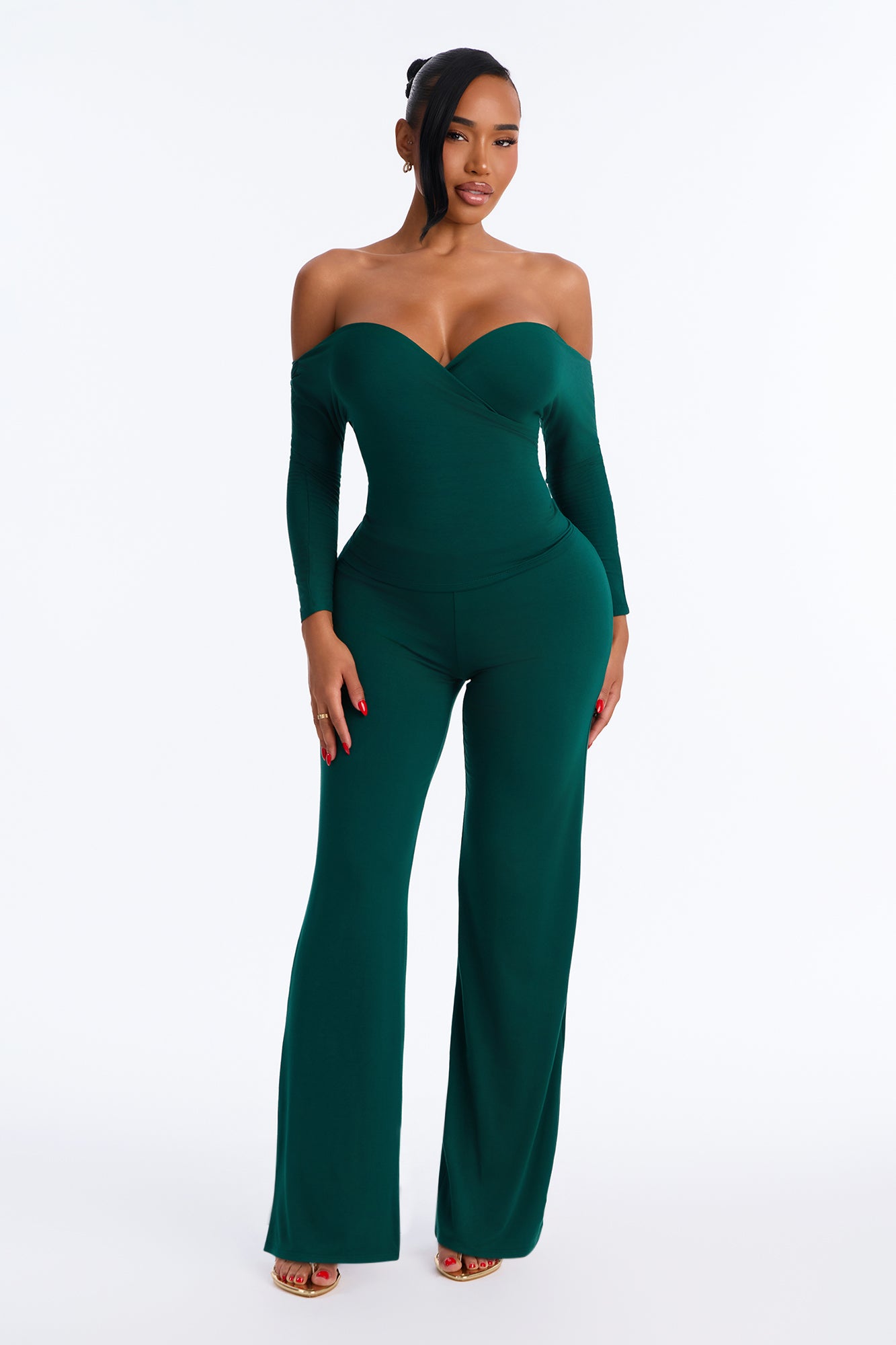 Kenny Off Shoulder Pant Set - Hunter
