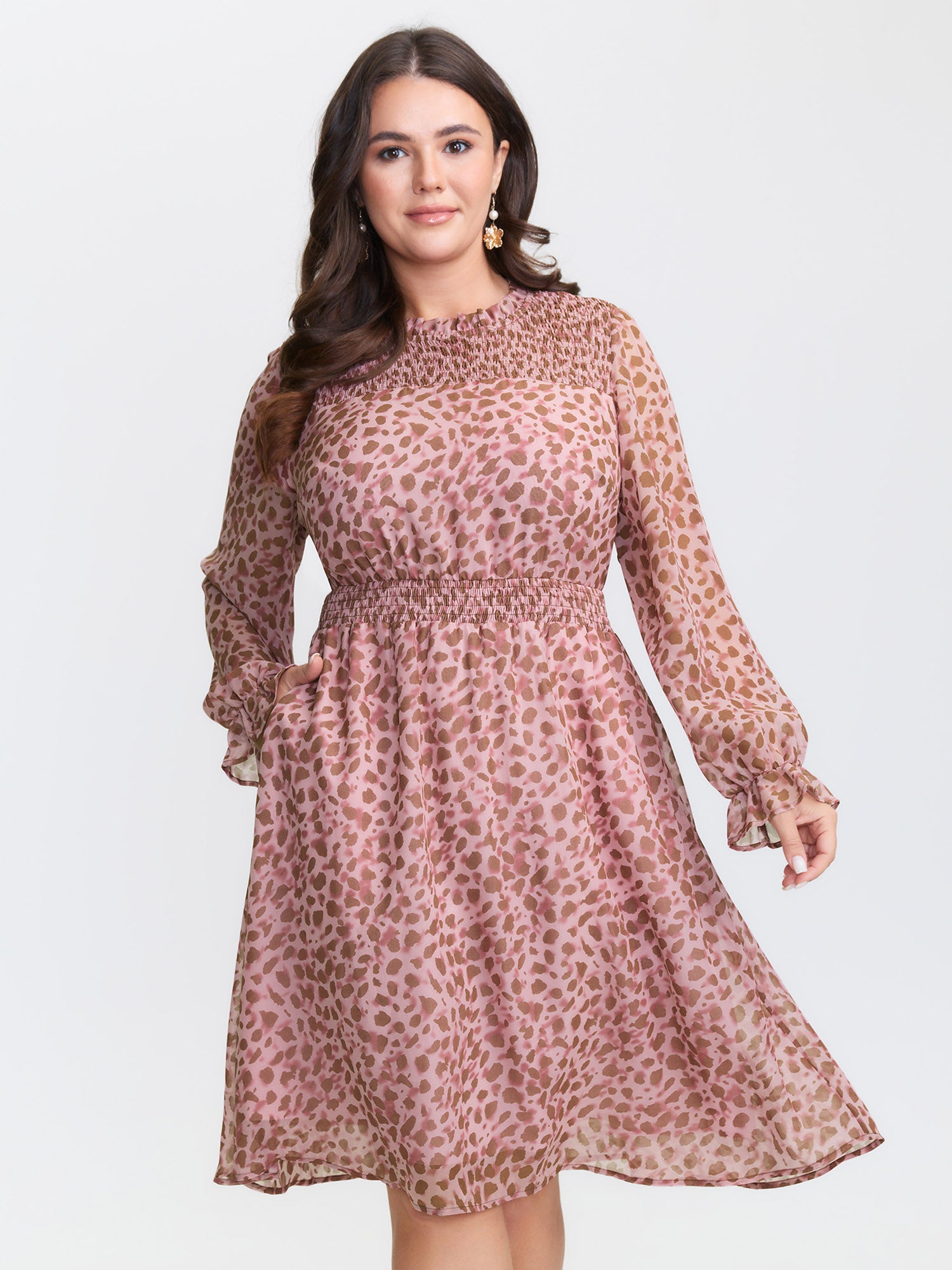 Leopard Print Shirred Waist Mini Dress